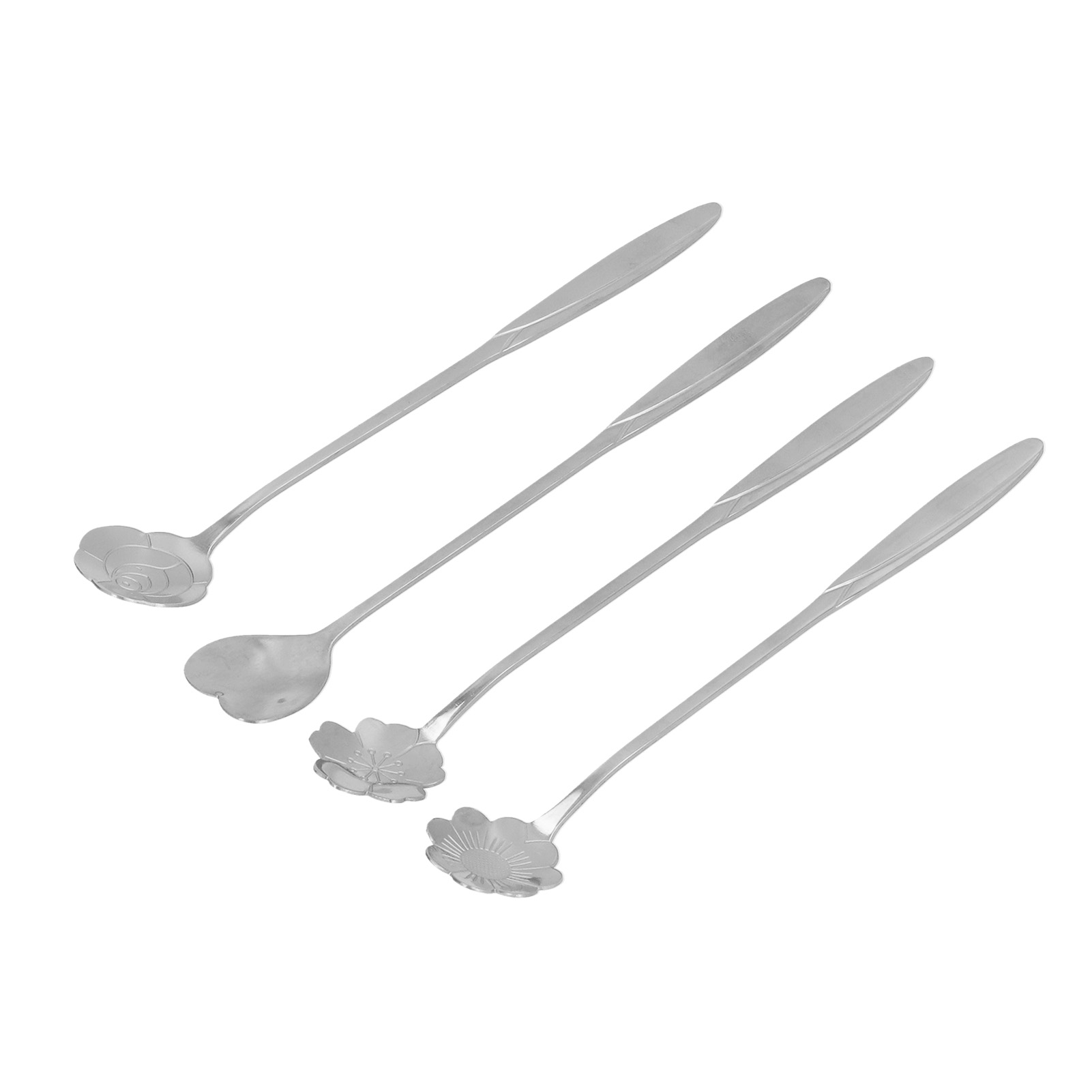 Blumenförmiger Edelstahllöffel, 4er-set Lange Goldene Eiscremelöffel In Kirschblüten- Und Herzform, Silberner Teelöffel (lederbox)