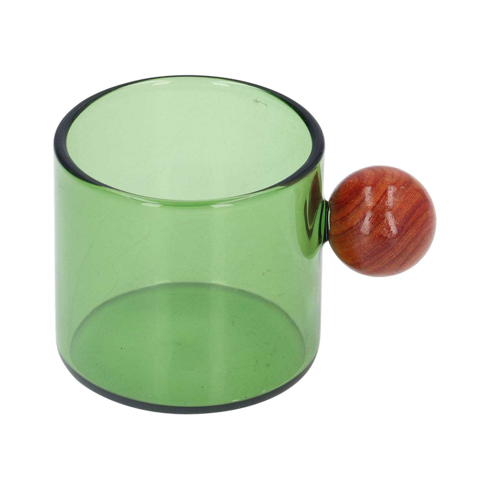 Grünes Kaffeeglas, Farbige Glastasse, Glasbecher Mit Holzgriff, Teegläser-set, Einzelner Grüner Glasbecher Mit Holzkugel.