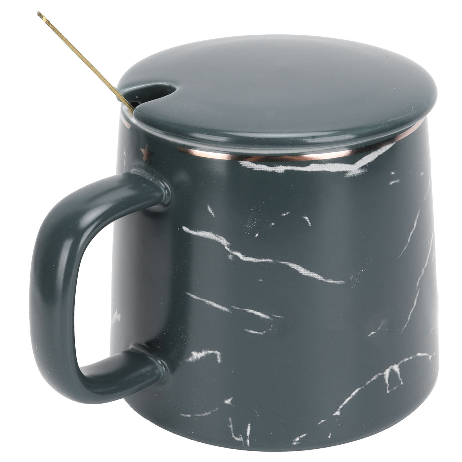 Marmorierter Keramikbecher Mit Löffel Und Deckel, Ideal Für Zuhause, Reisen, Büro Und Outdoor (grün)