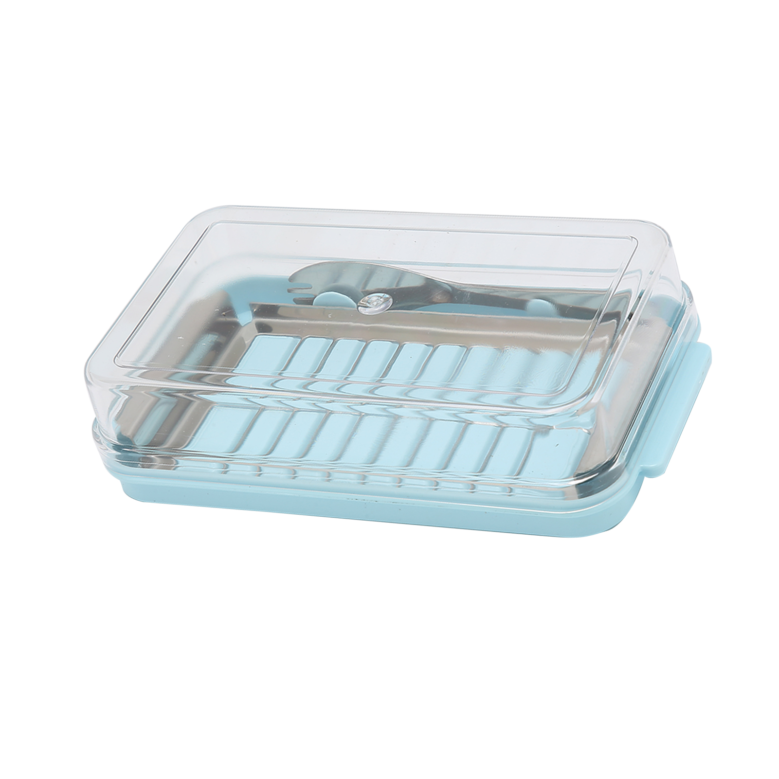 Butter- Und Käseaufbewahrungsbox Aus Edelstahl Mit Transparentem Deckel Für Die Küche (blaues Gehäuse)
