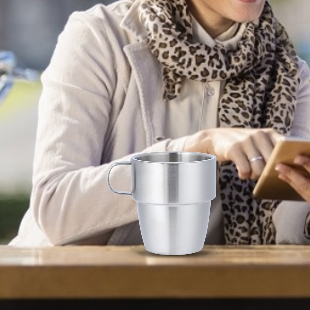 Haushalts-kaffeebecher Aus Edelstahl 304 Mit Doppelwandigem Griff, 300 Ml, Ideal Für Cafés