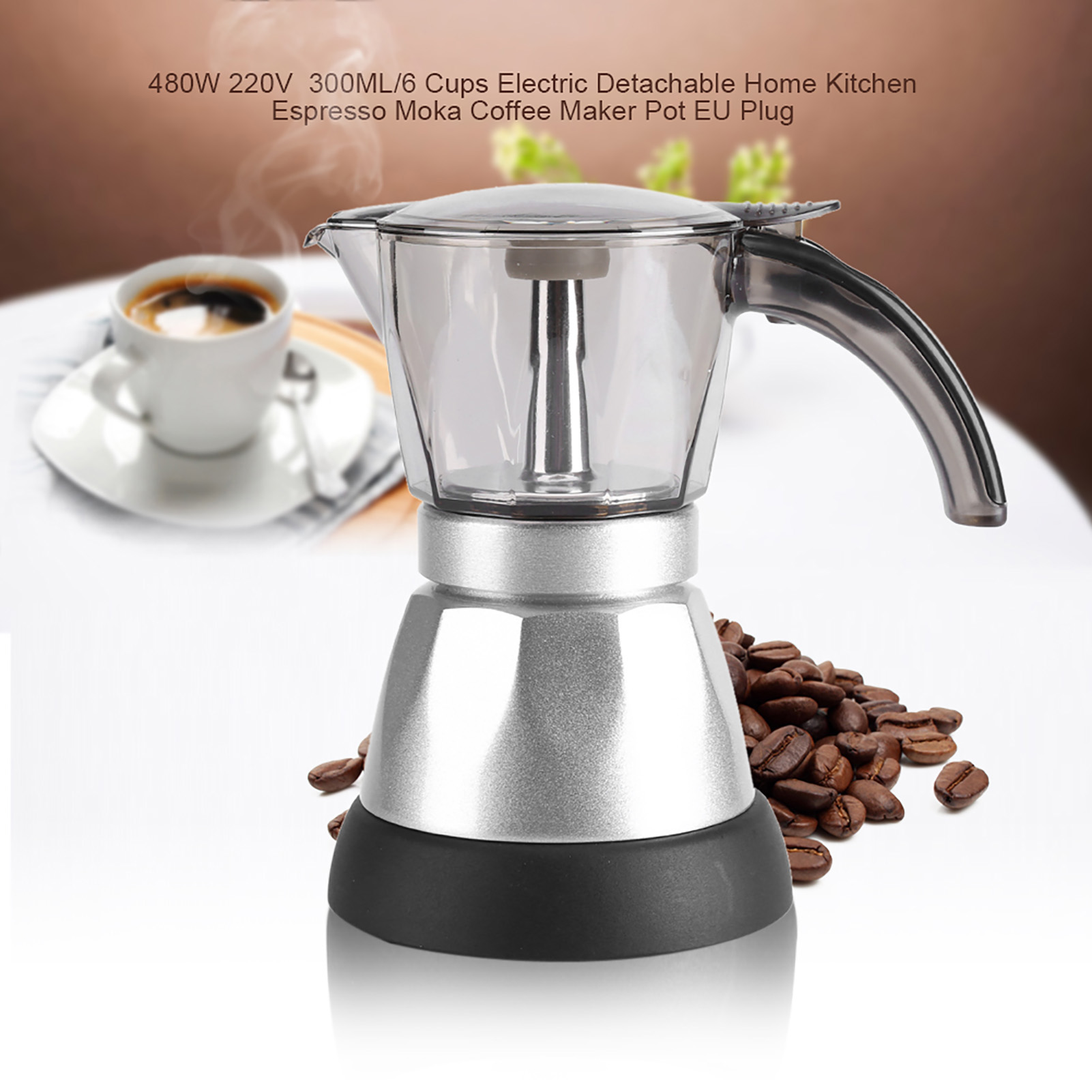 480 W, 220 V, 300 Ml/6 Tassen, Elektrische Espressokanne Mit Abnehmbarem Deckel Für Die Küche, Eu-stecker