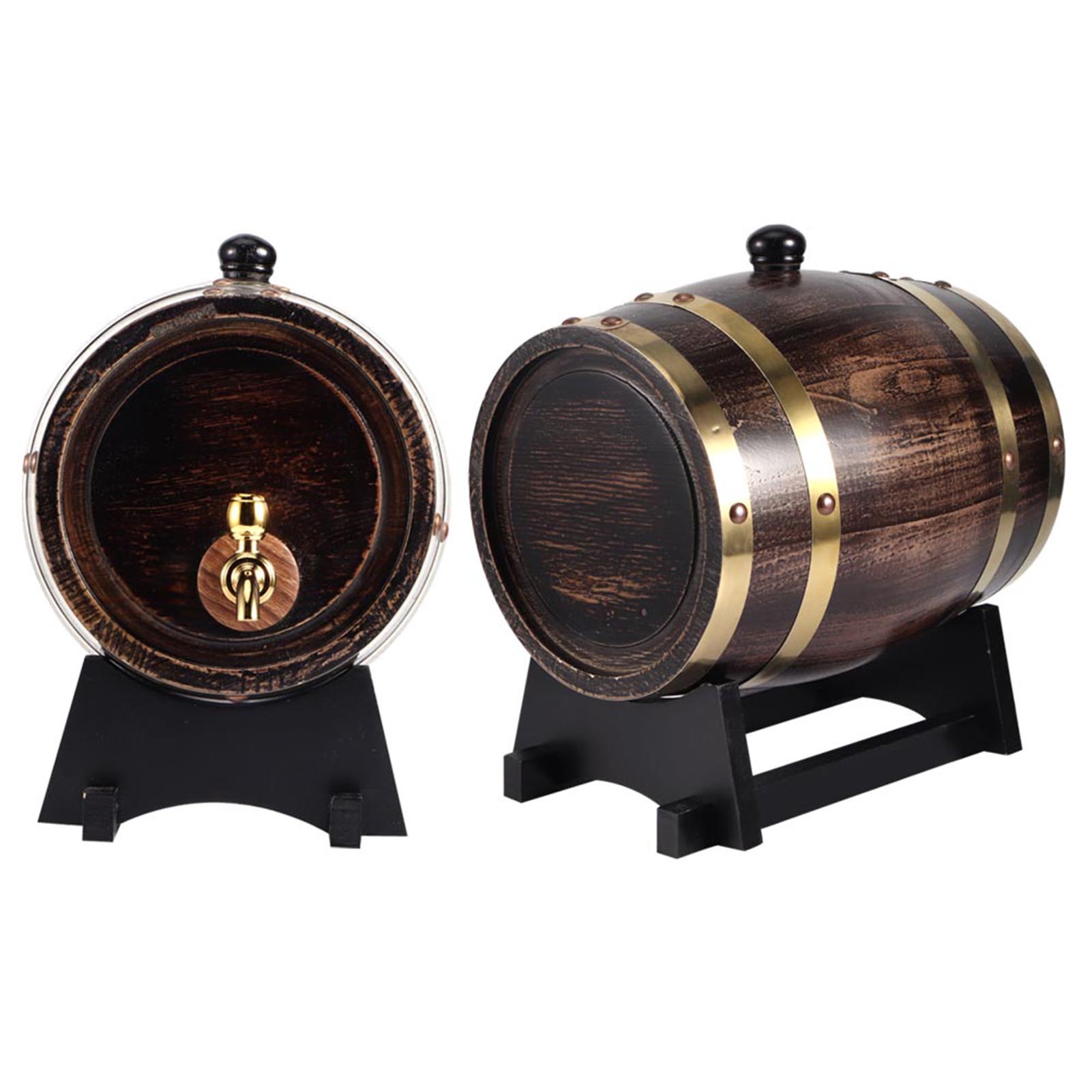 3-liter-eichenfass Aus Eichenholz Mit Retro-streifenmuster, Schwarz, Für Wein, Brandy, Whisky Oder Rotwein, Inklusive Zapfhahn