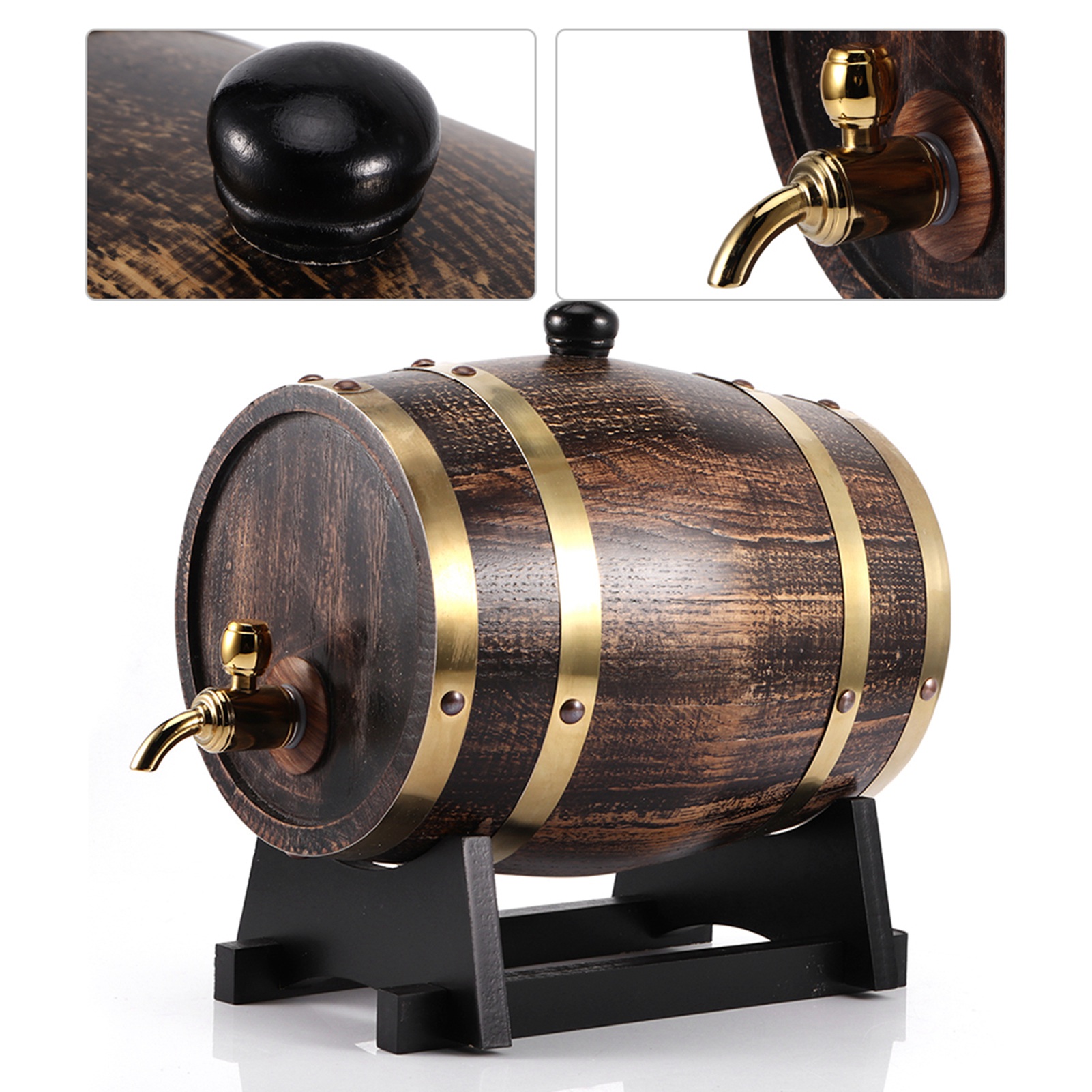 3-liter-fassbehälter Aus Eichenholz Im Retro-stil Für Rotwein, Brandy Und Whisky Mit Zapfhahn