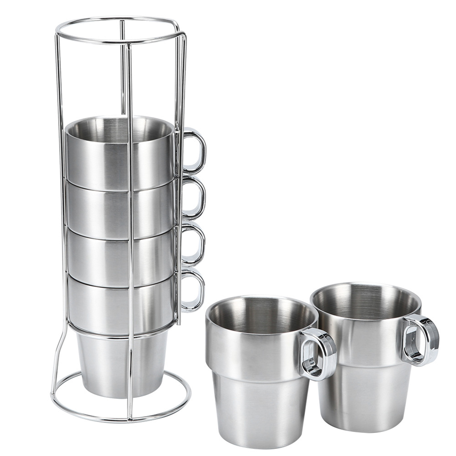Edelstahl-wasser- Und Kaffeebecher-set, Hitzebeständig, Mit Becherhalter Und Ständer