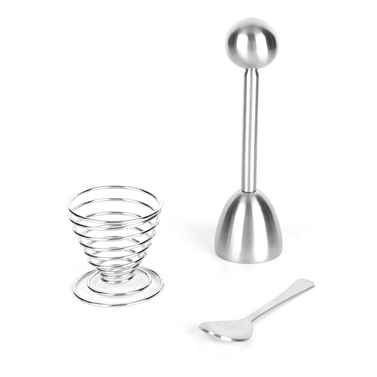 Eierschneider-set Aus Edelstahl Mit Eierschalenöffner, Feder-eierbecherhalter Und Löffel