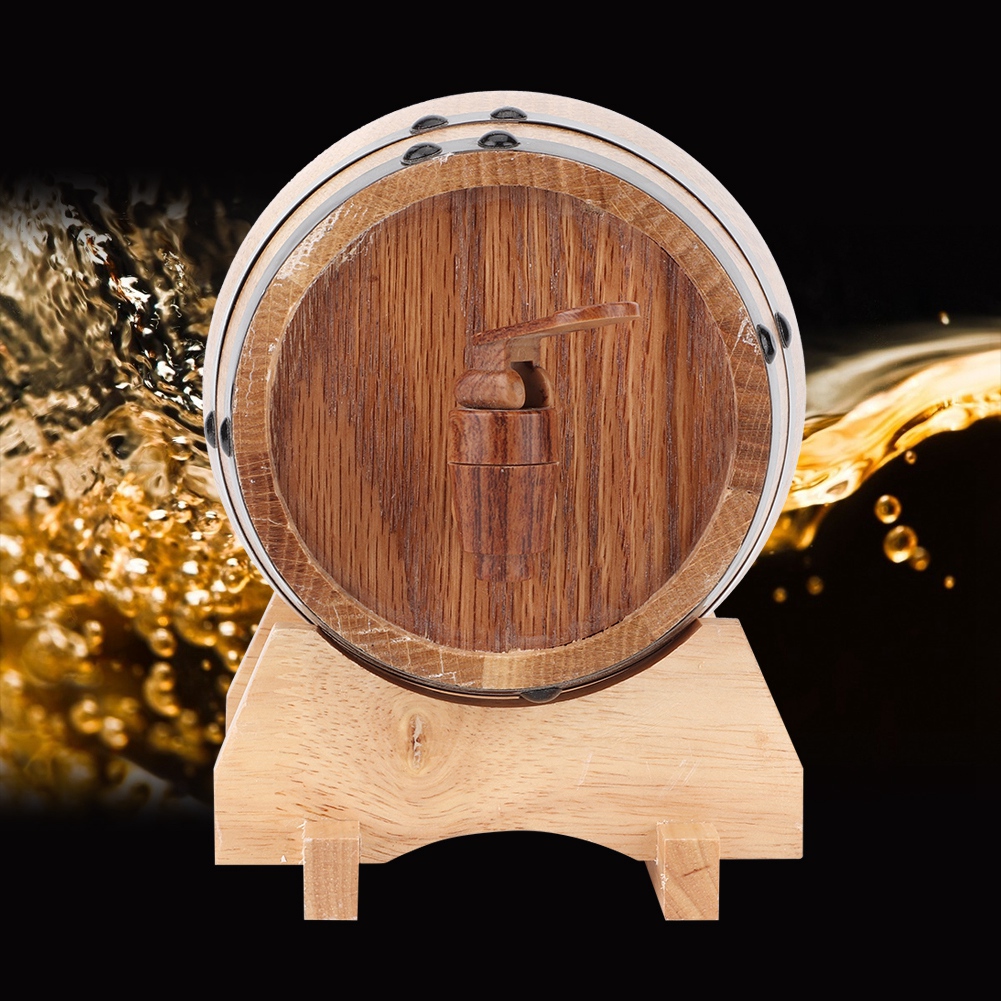 1-liter-mini-weinfass Aus Eichenholz Für Den Hausgebrauch, Tragbar, Holzfarbe Mit Schwarzem Bügel, 1 Liter