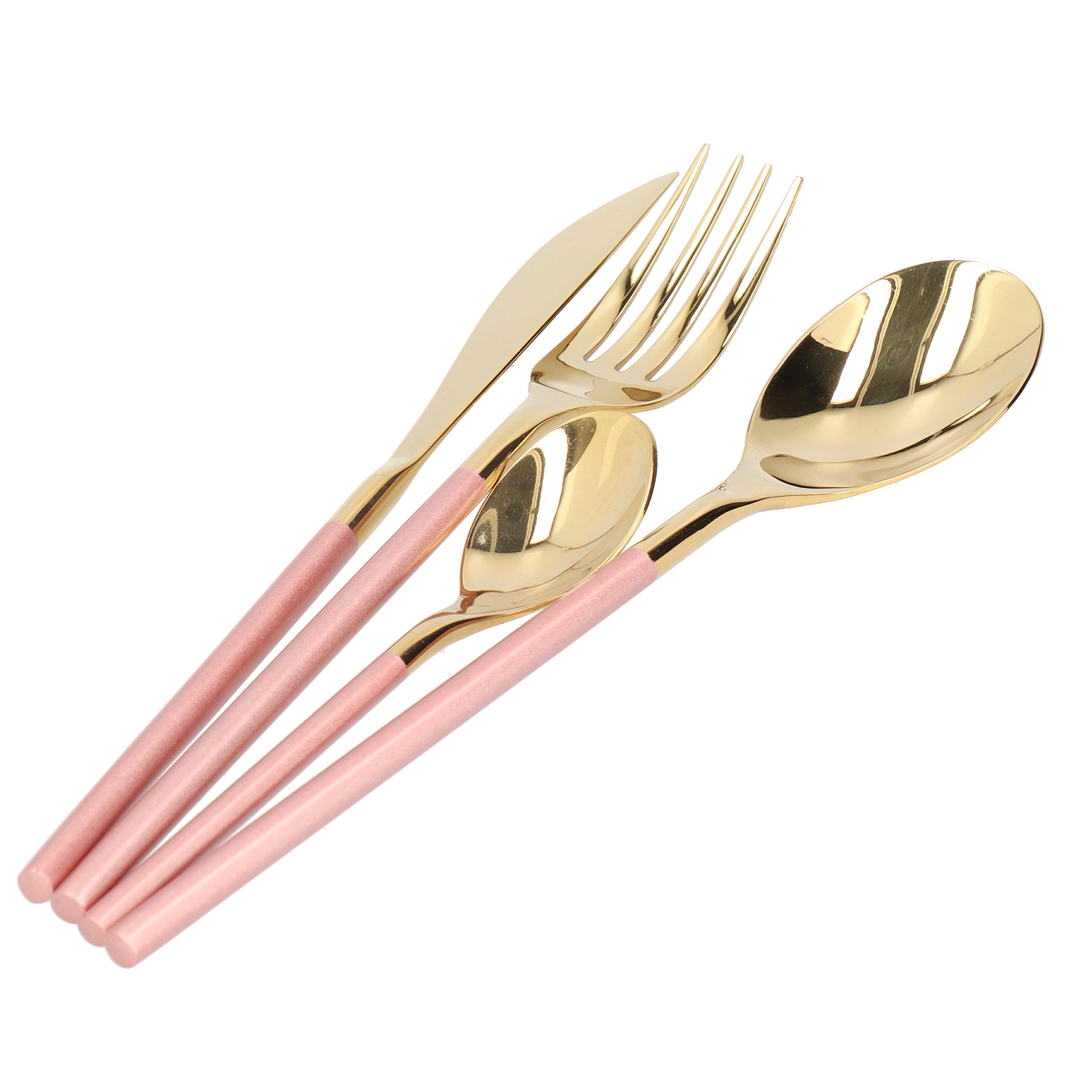 4-teiliges Essbesteck-set Im Nordischen Stil Aus Edelstahl, Bestehend Aus Messer, Gabel Und Löffel, In Rosa Und Gold