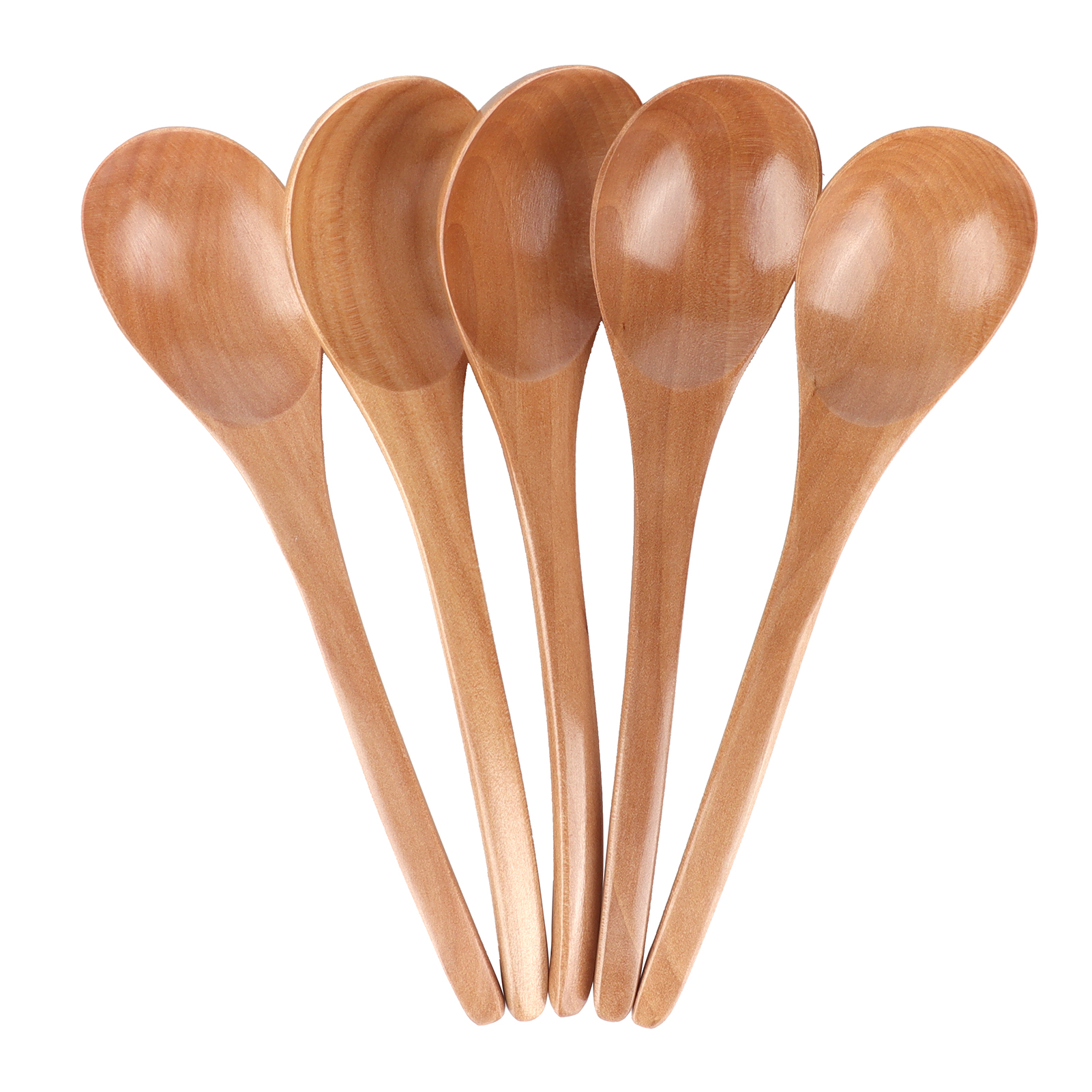5-teiliges Set Suppenlöffel Aus Holz Mit Gebogenem Griff, Mehrzweck-reislöffel Für Die Heimische Küche (holzfarbe)