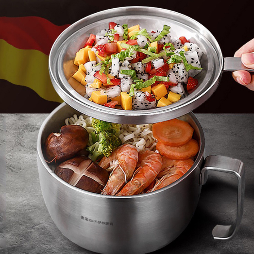 Suppenschüssel Aus Edelstahl Mit Deckel Und Griff Für Instantnudeln, Geeignet Für Zuhause Und Studentenwohnheim