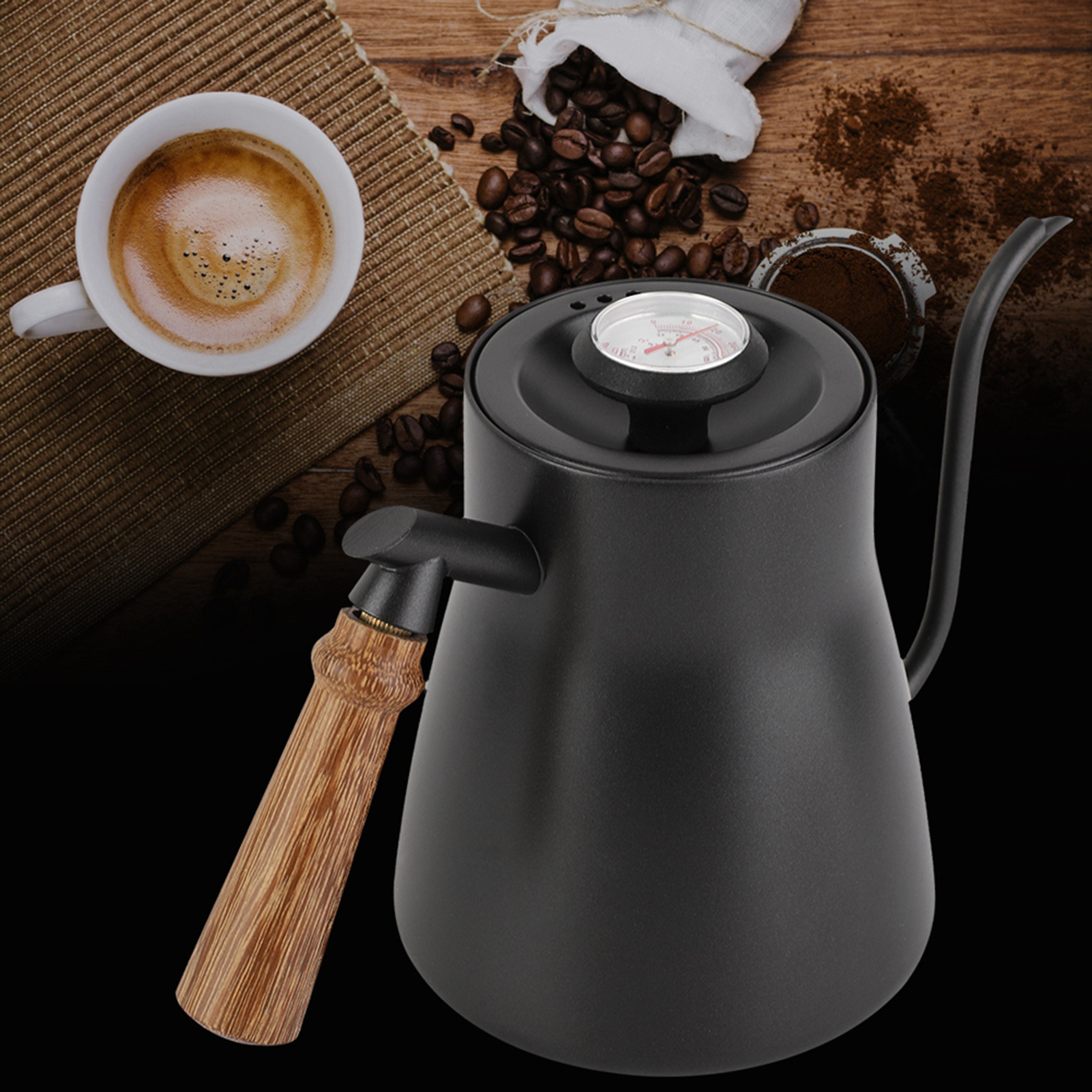 850 Ml Edelstahl-filterkaffeekessel Mit Schwanenhals Und Holzgriff