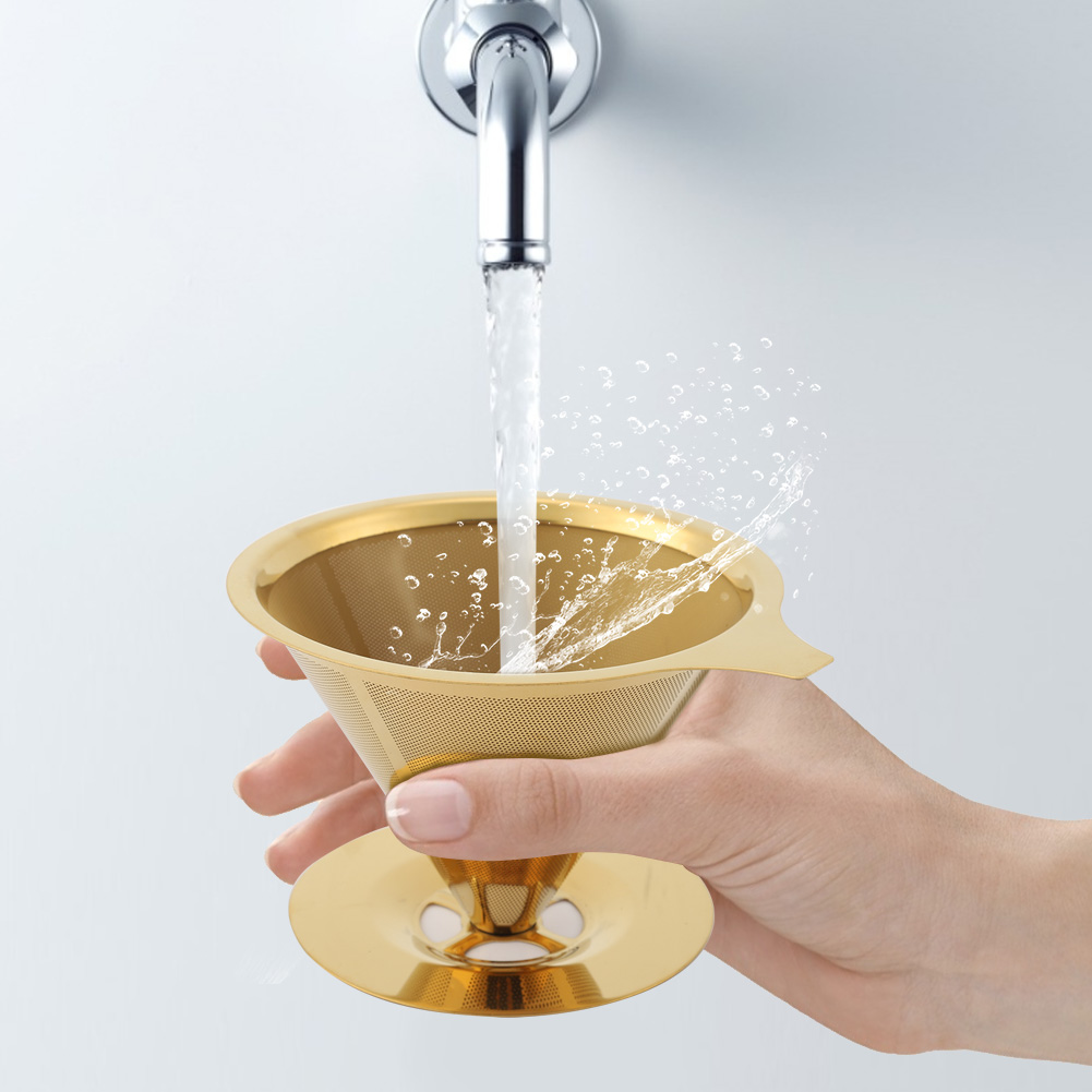 Kaffeefilter Aus Edelstahl In Titan-gold Mit Tassenständer Und Griff