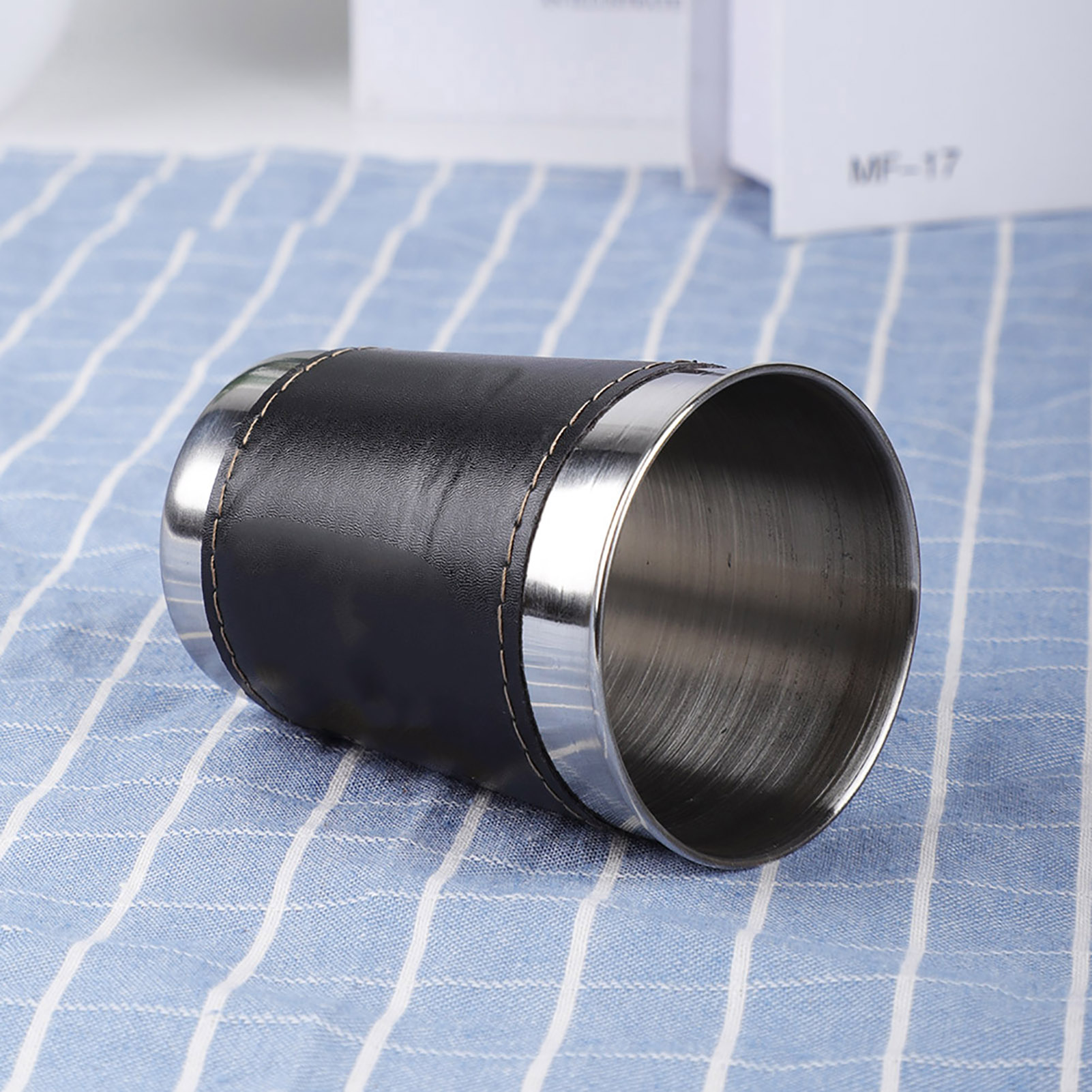 4 Stück 170 Ml Mini-kaffeebecher Aus Edelstahl Mit Lederbezug