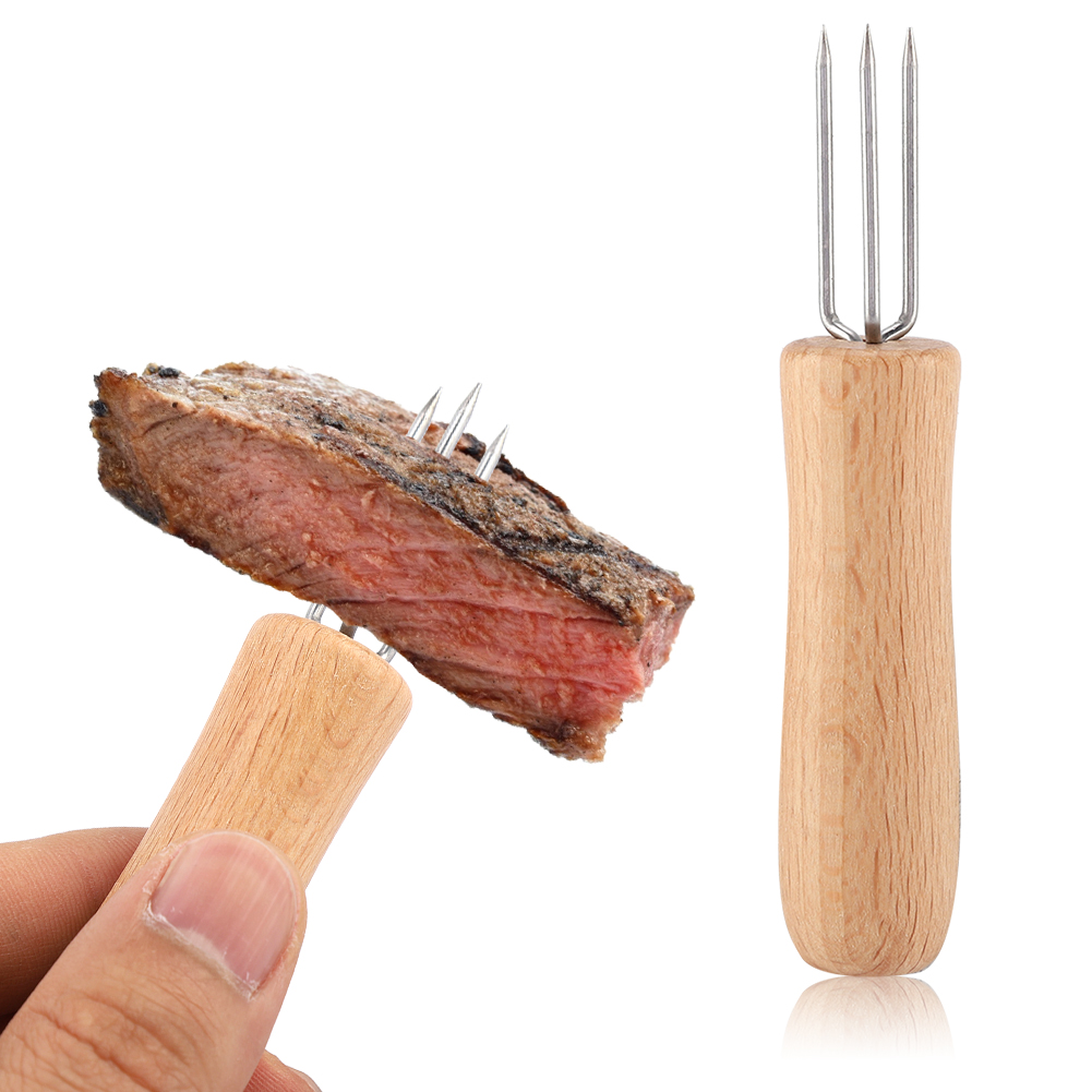 4-teiliges Set Grillgabeln Mit Holzgriff Und Edelstahl Für Fleisch, Obst Und Maiskolben