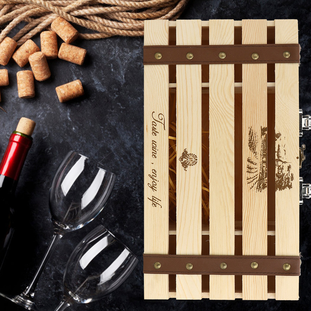 Holz-rotweinkiste, Ausgehöhlt, Gerade, Bar-weingeschenkbox Für 2 Flaschen Wein