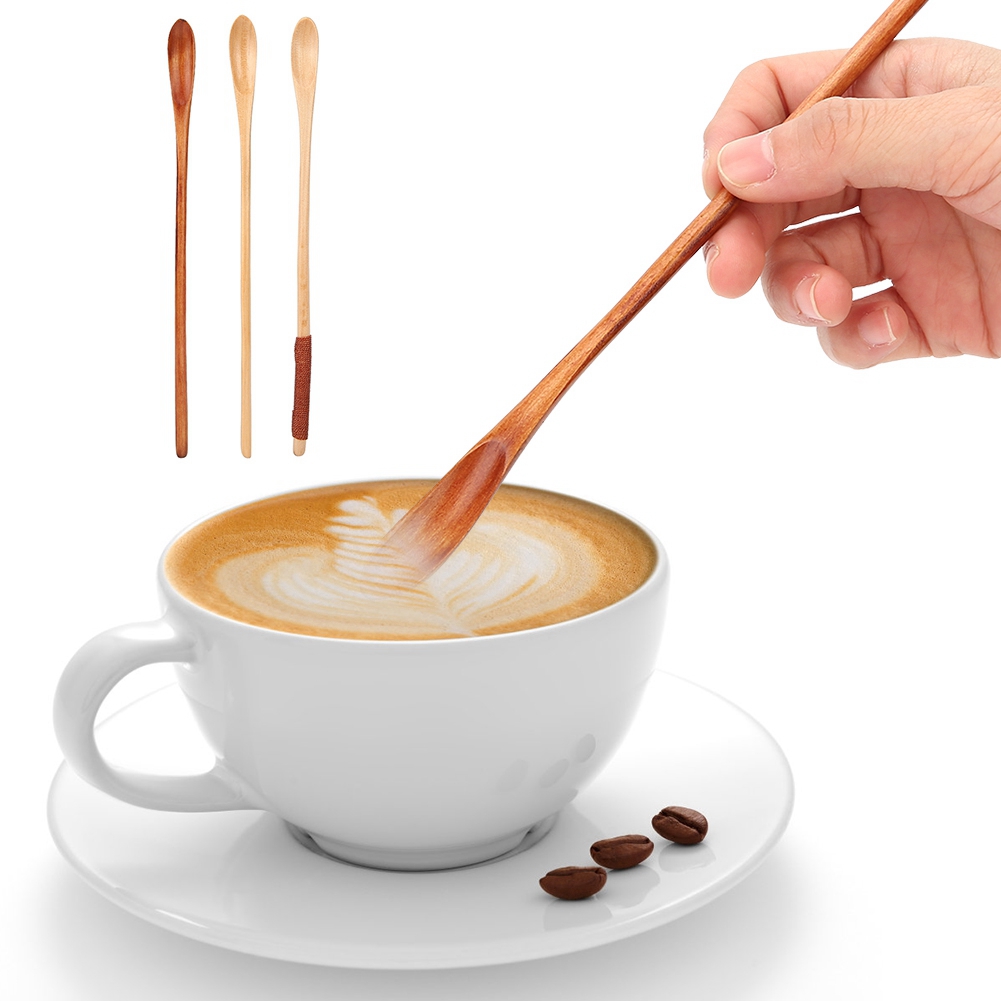 3-teiliges Set Mit Langen Holzlöffeln Zum Mischen Von Kaffee, Milch Und Honig, Ideal Für Die Küche.