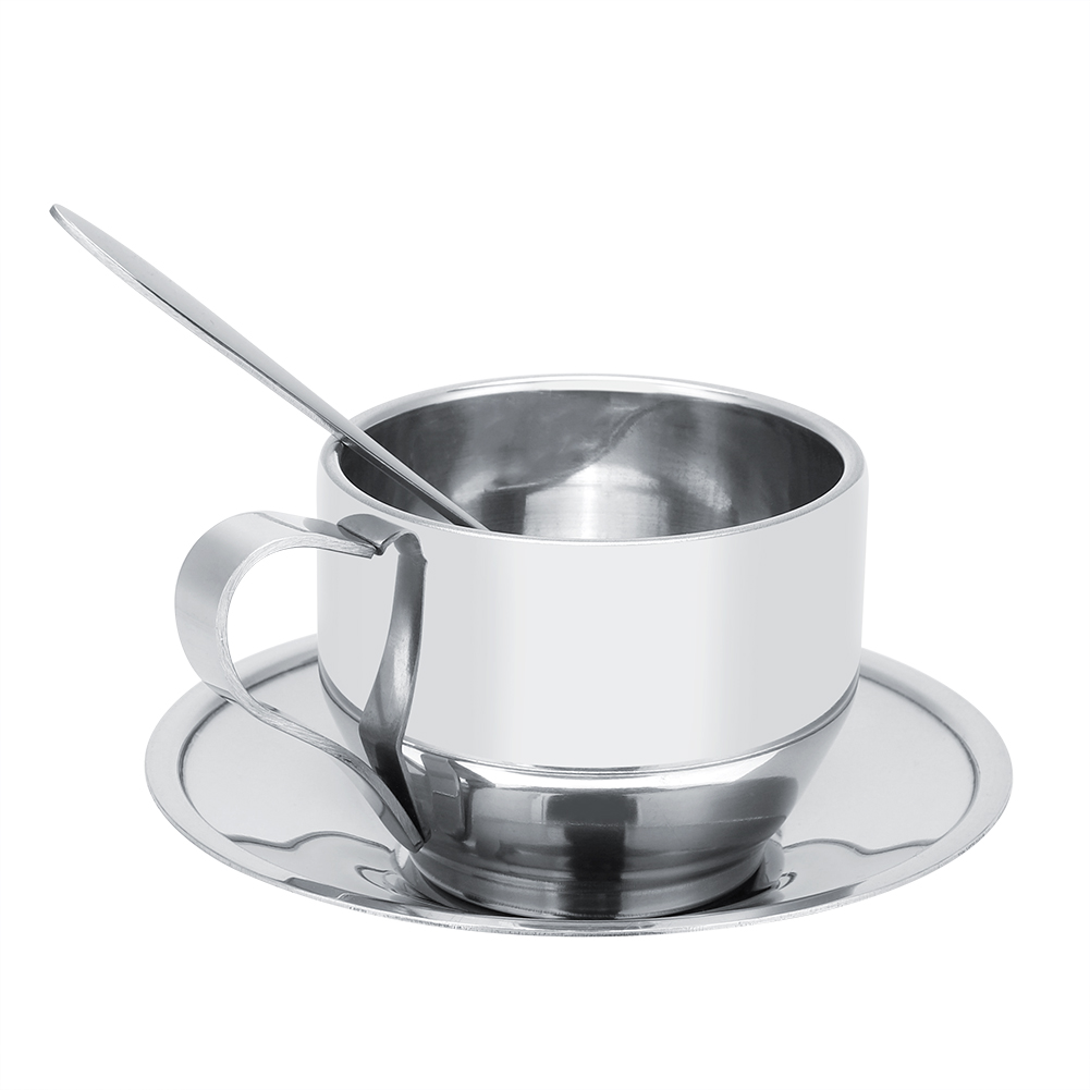 Isolierter Edelstahl-kaffeebecher, Doppelwandiger Tee- Und Milchbecher Mit Untertasse Und Löffelset