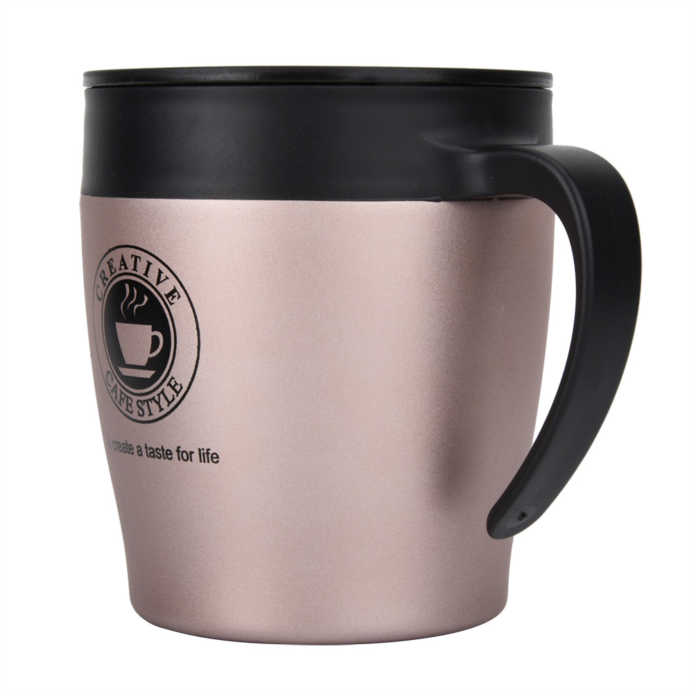 Isolierter Edelstahl-kaffeebecher/wasserbecher Mit Löffel Und Deckel Für Büro Und Reisen (roségold)