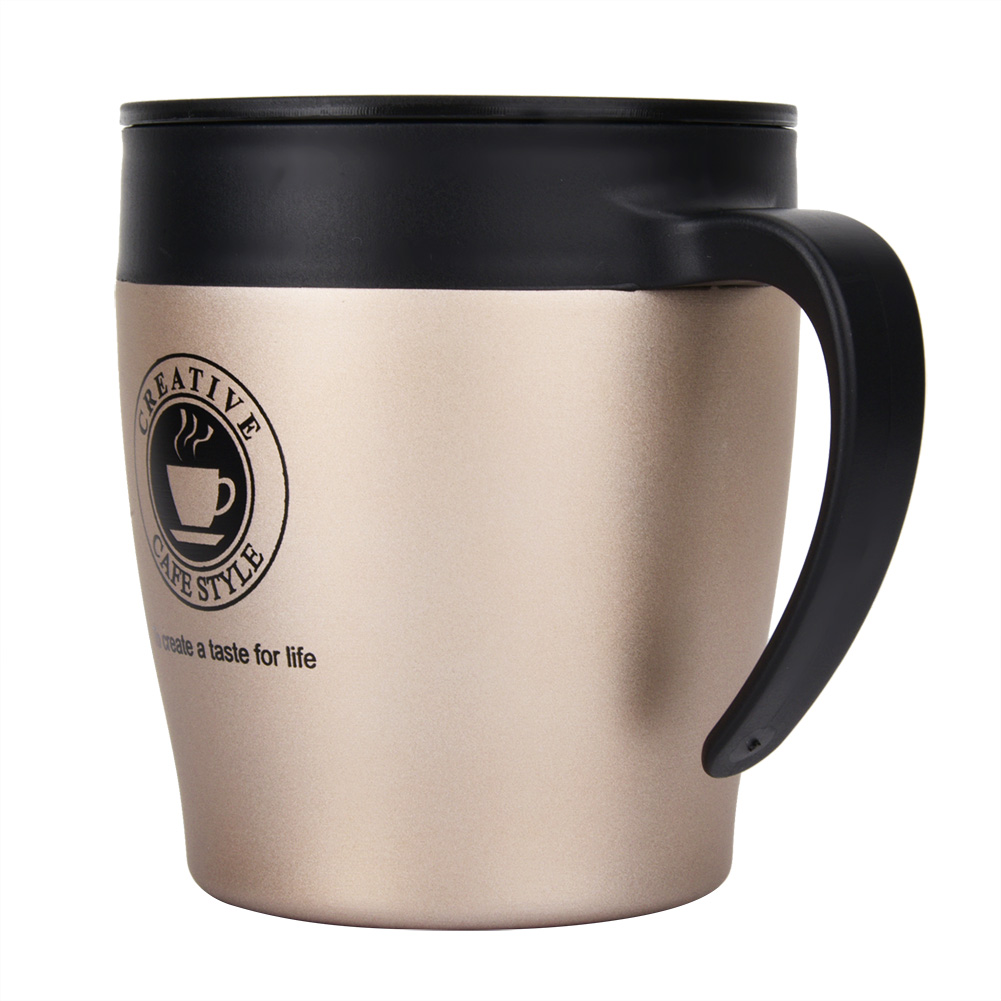 Isolierter Edelstahl-kaffeebecher/wasserbecher Mit Löffel Und Deckel Für Büro Und Reisen (gold)