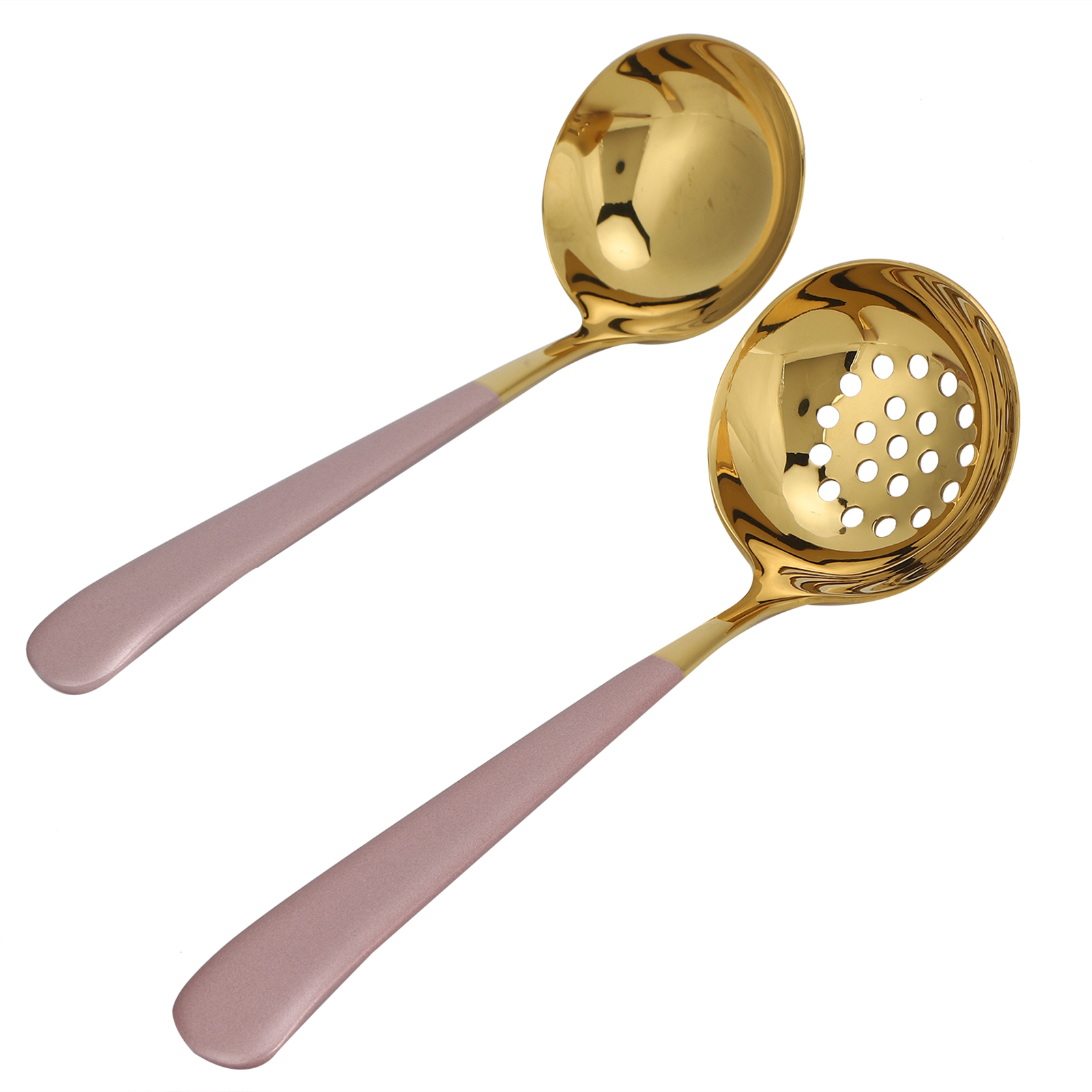2-teiliges Edelstahl-suppenlöffel-set (schöpflöffel, Schaumlöffel, Küchenutensilien) In Rosa Und Gold