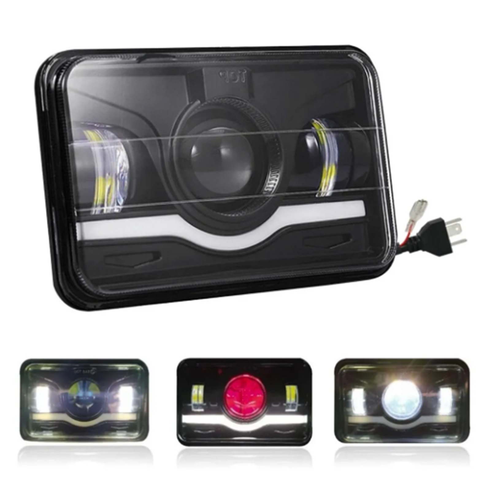 Phares Led 4x6 Pouces 45w 9-32v Cc Ip68 Étanches, Feux De Jour Et Clignotants Blancs Et Rouges, Pour Véhicules Tout-terrain, Quads, Bateaux Et Bus.