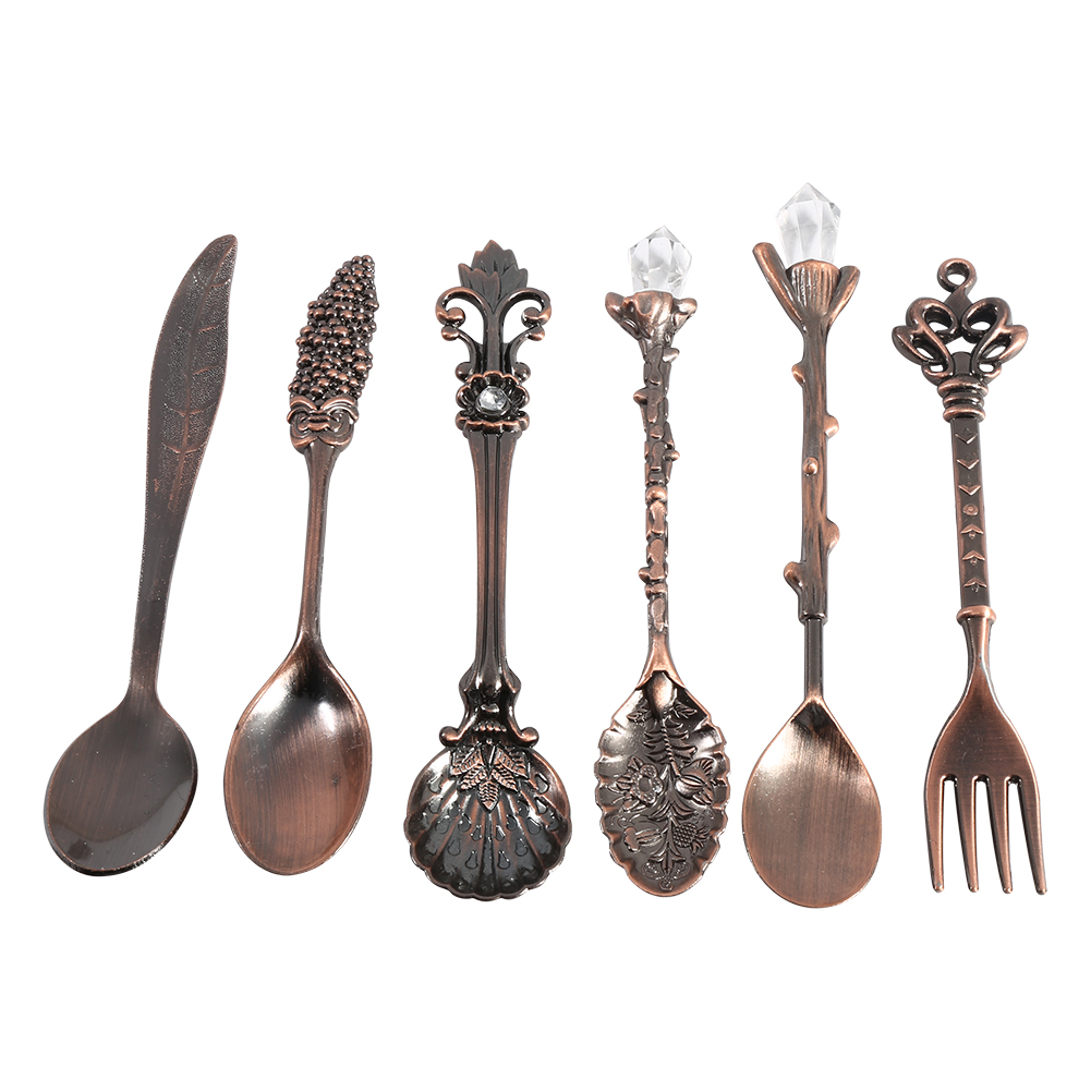 6-teiliges Set Vintage Mini-kaffeelöffel Und -gabeln Aus Metall, Küchengeschirr-accessoires, Rotmessing