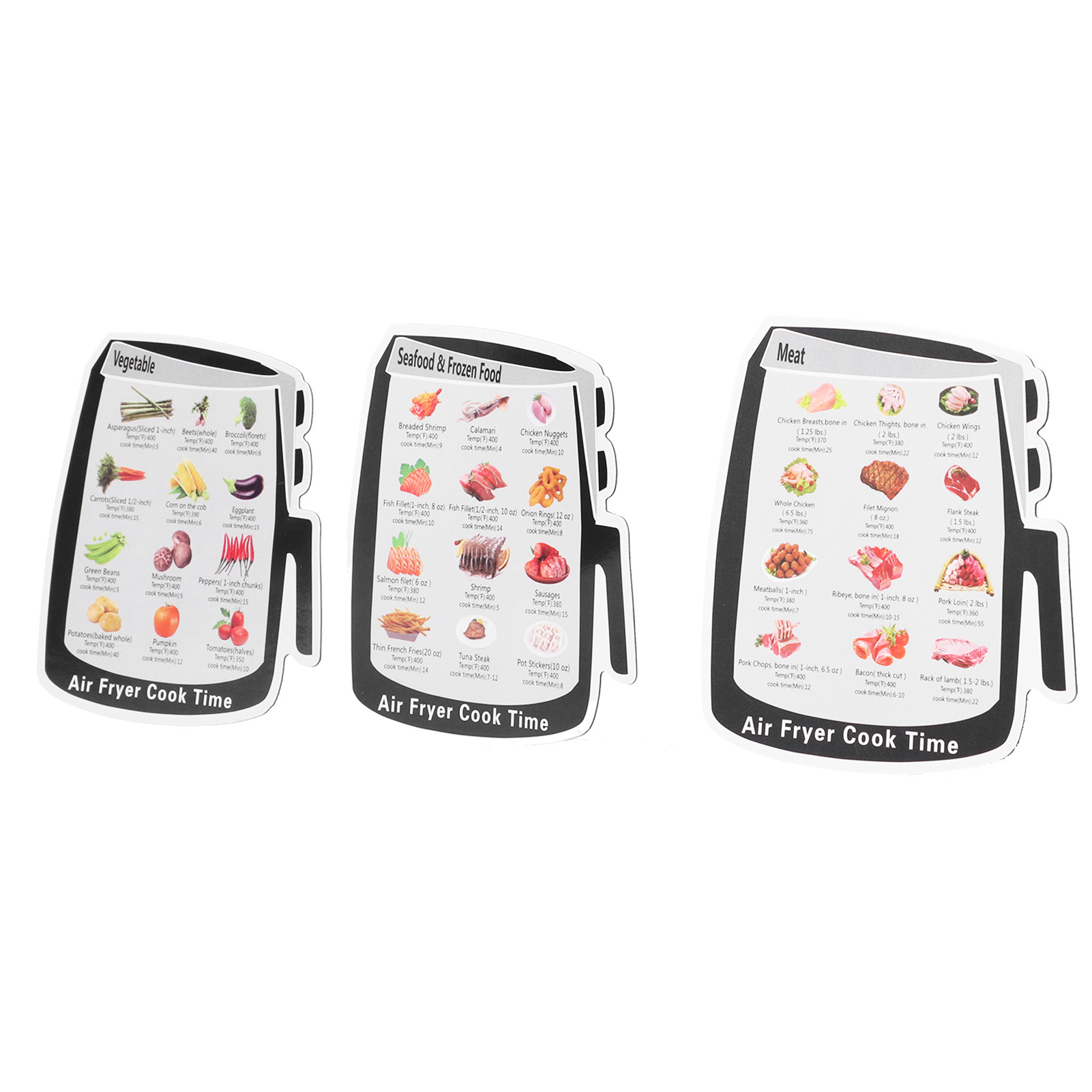 3-teiliges Küchenmagnet-set: Garzeiten Für Gemüse, Fleisch, Meeresfrüchte Und Tiefkühlkost (referenz 1)