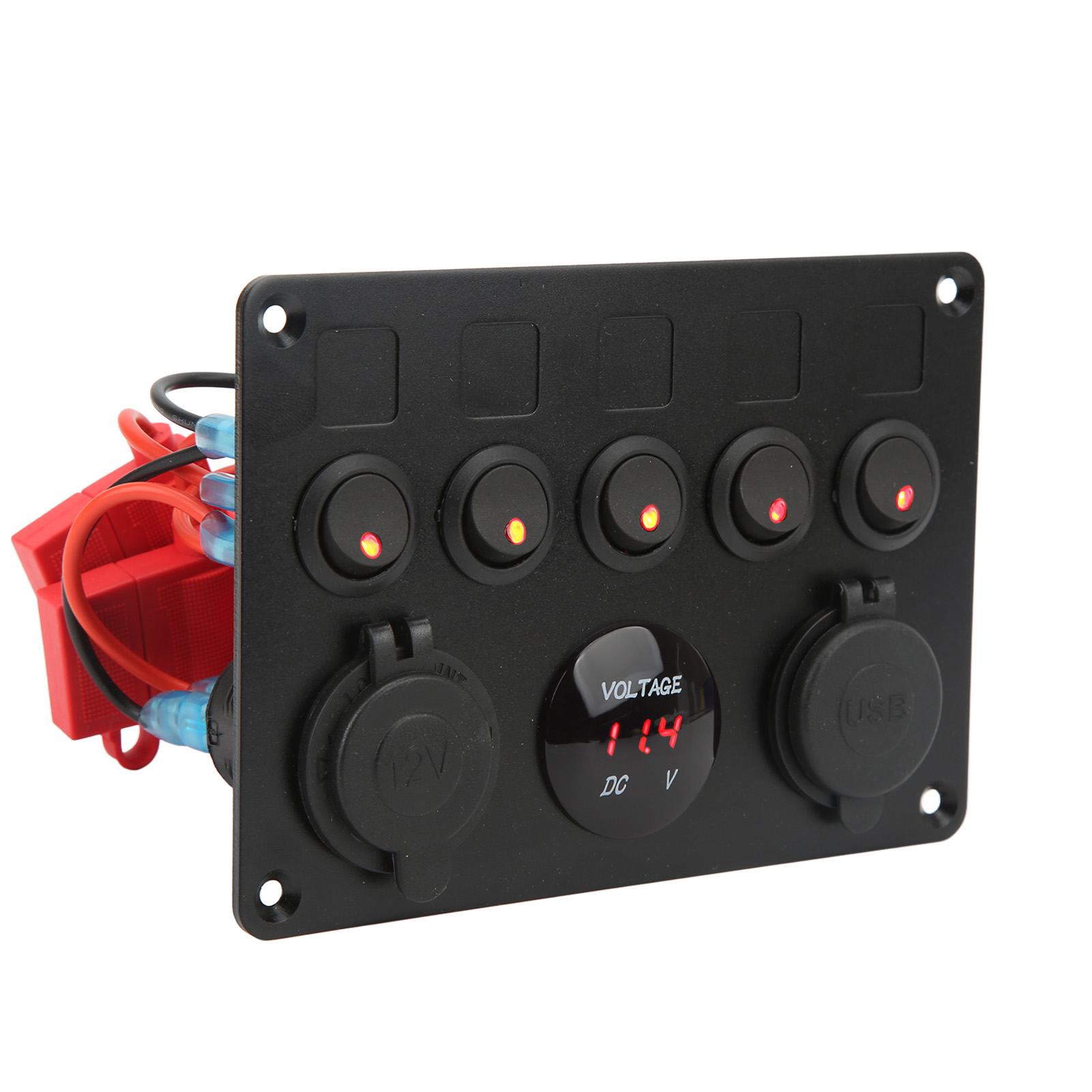 Panneau De Commande Étanche À 5 Interrupteurs Led 12-24 V Avec Voltmètre Numérique Rétroéclairé (rouge) Pour Bateaux, Camping-cars, Remorques Et Camions.