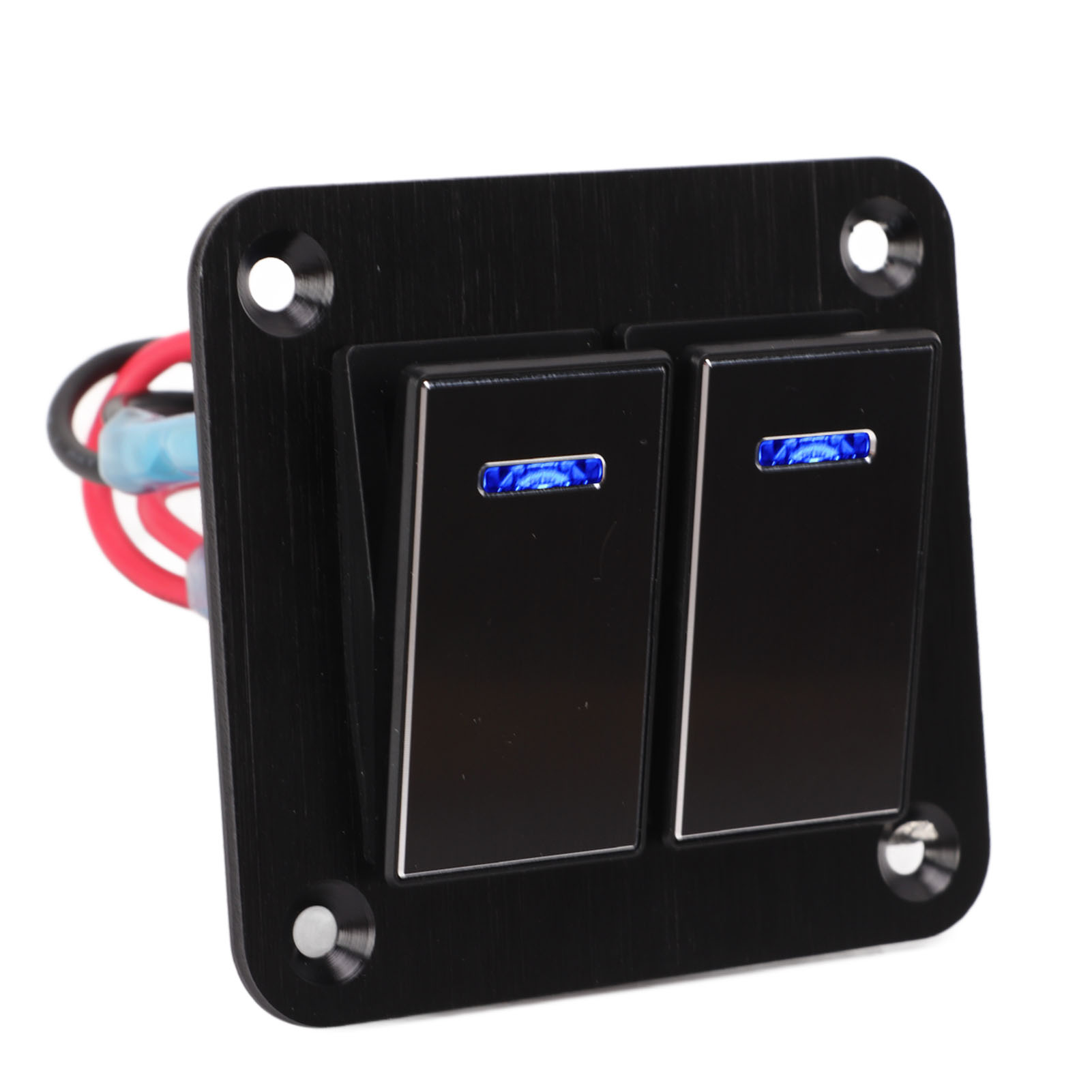 2-fach Wippschalter-panel, Wasserdicht, Ein/aus, 12 V/24 V, Aluminiumlegierung, Blau Hinterleuchtet, Für Auto, Boot, Lkw, Wohnmobil