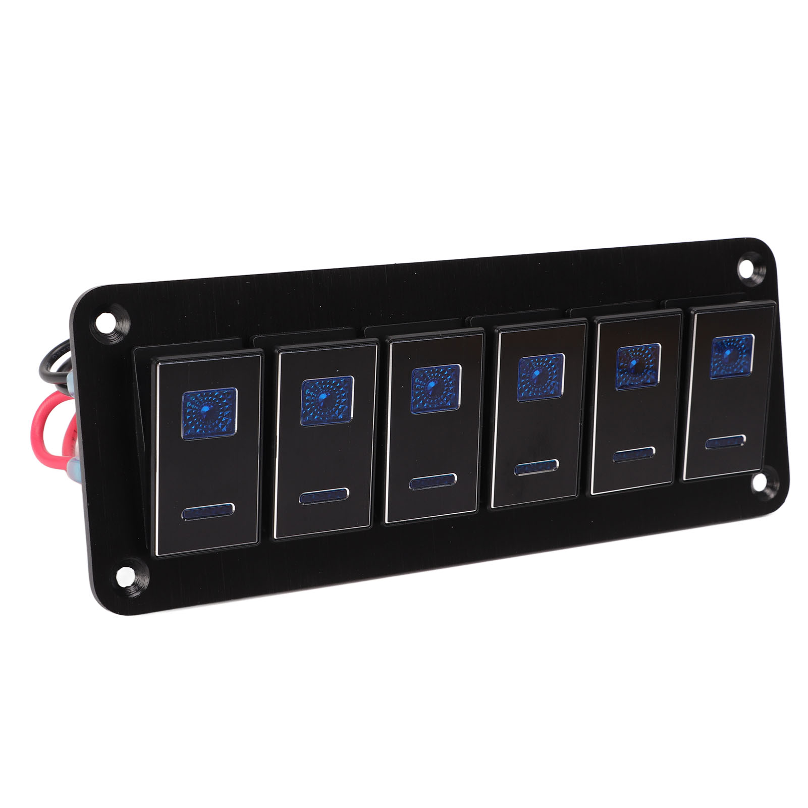 6-fach Wippschalterpanel, Wasserdicht, Blau Hinterleuchtet, Aluminiumlegierung, Schwarz Eloxiert, Für Auto, Lkw, Wohnmobil, Boot, Dc 12–24 V