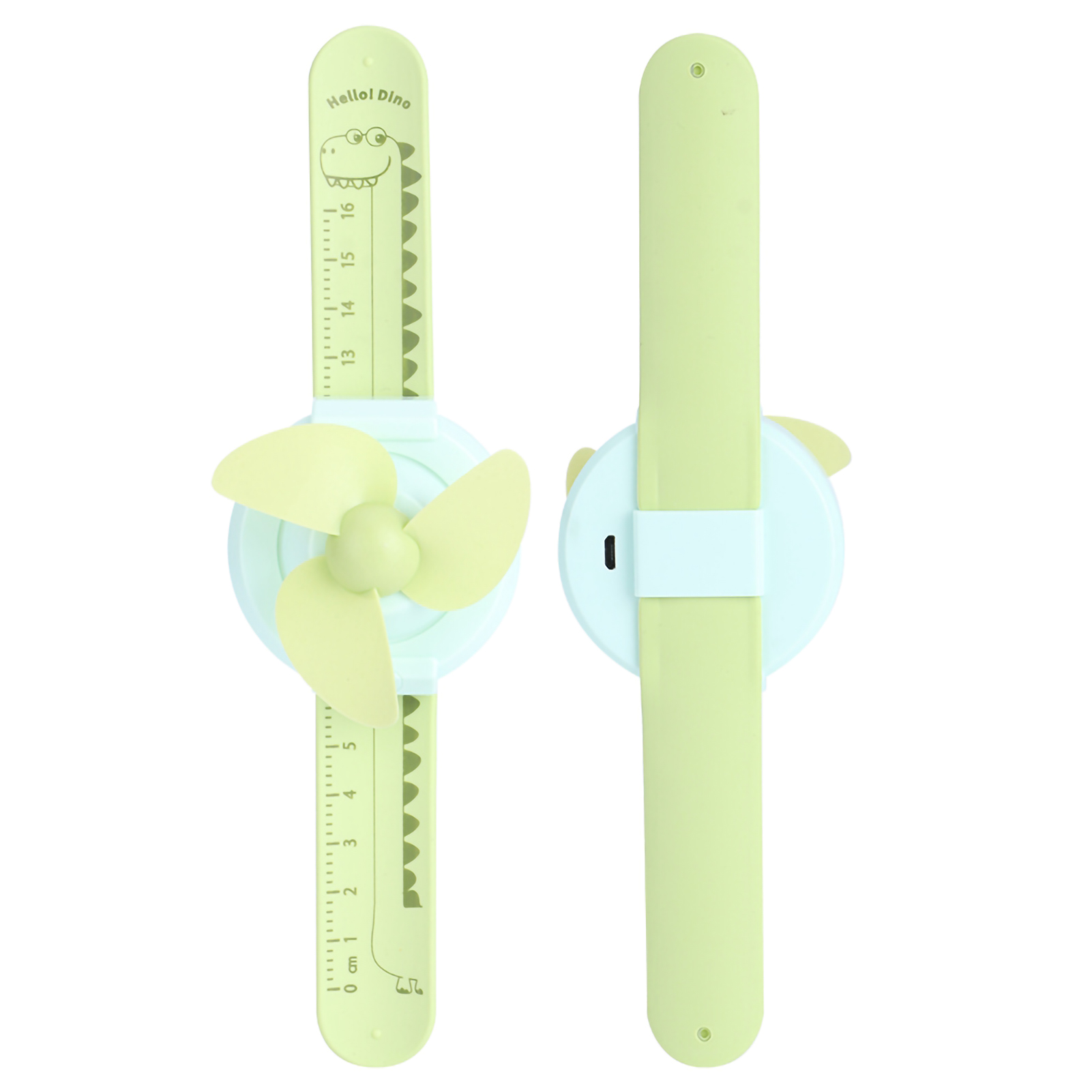 Kompakte, Innovative Cartoon-uhr In Verstellbarer Mini-kinderarmbanduhr Mit Fächer, Lineal Und Usb-ladefunktion (grün)