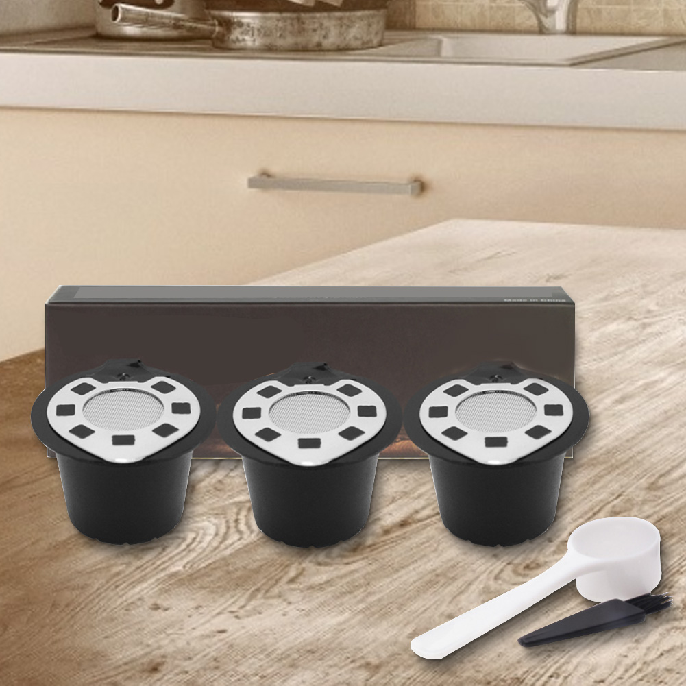 5-teiliges Set Aus Wiederverwendbaren, Nachfüllbaren Kaffeekapseln Aus Kunststoff Und Edelstahl Mit Filterbechern Und Sieb