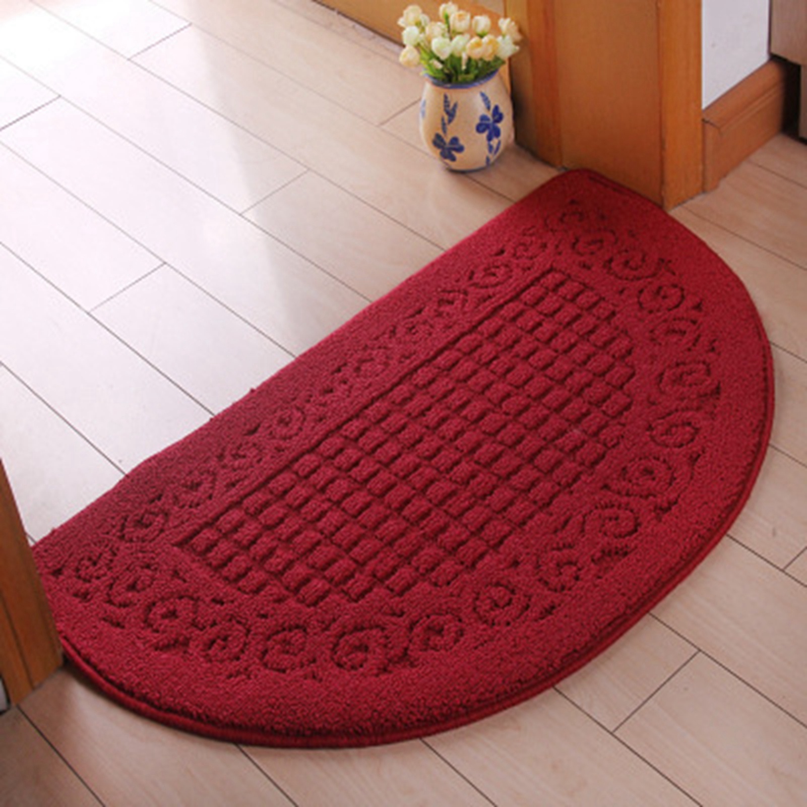Dunkelrote, Halbkreisförmige, Rutschfeste Eingangsmatte, 48 X 78 Cm, Badezimmer-fußmatte, Für Den Innenbereich, Direkt Vom Hersteller