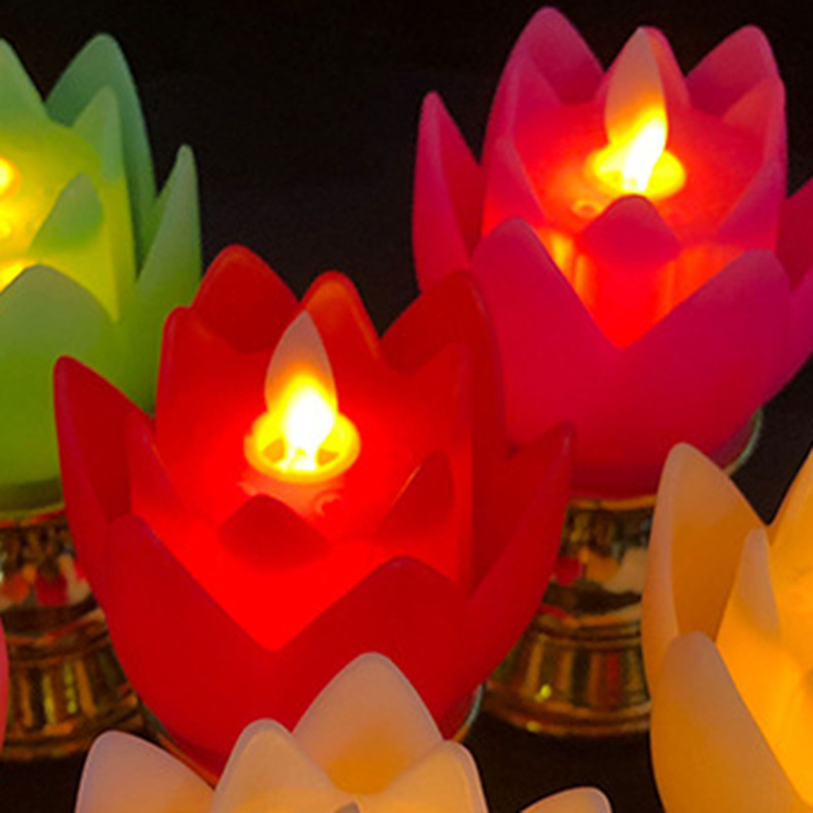 Viele Led-simulationskerzen, Regenbogenlotus, Goldsockel, Buddhistische Dekoration Guanyin, Gott Des Reichtums, Ewiges Rotes Licht (keine Eingebaute Batterie)