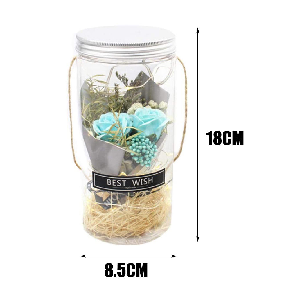 Los 1: Handgebundener Strauß Aus Trockenblumen, Duftenden Ewigen Rosen, Blaue Wunschflasche Mit Licht Und Weiße Schachtel, Ideales Valentinstagsgeschenk.