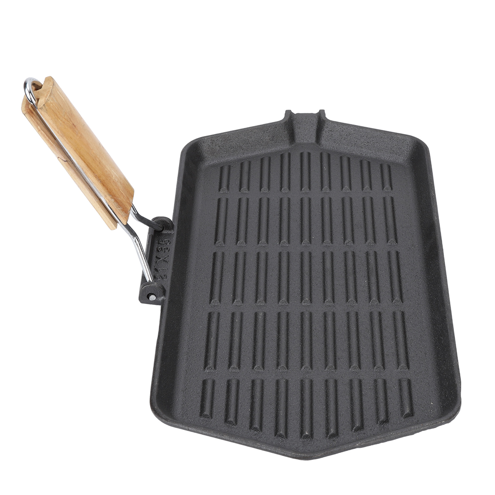 Zusammenklappbare Steakpfanne 21x35 Cm, Gusseisen Mit Holzgriff, Antihaftbeschichtet, Ideal Zum Braten Von Rindfleisch, Tragbar Und Praktisch Für Die Westliche Küche.