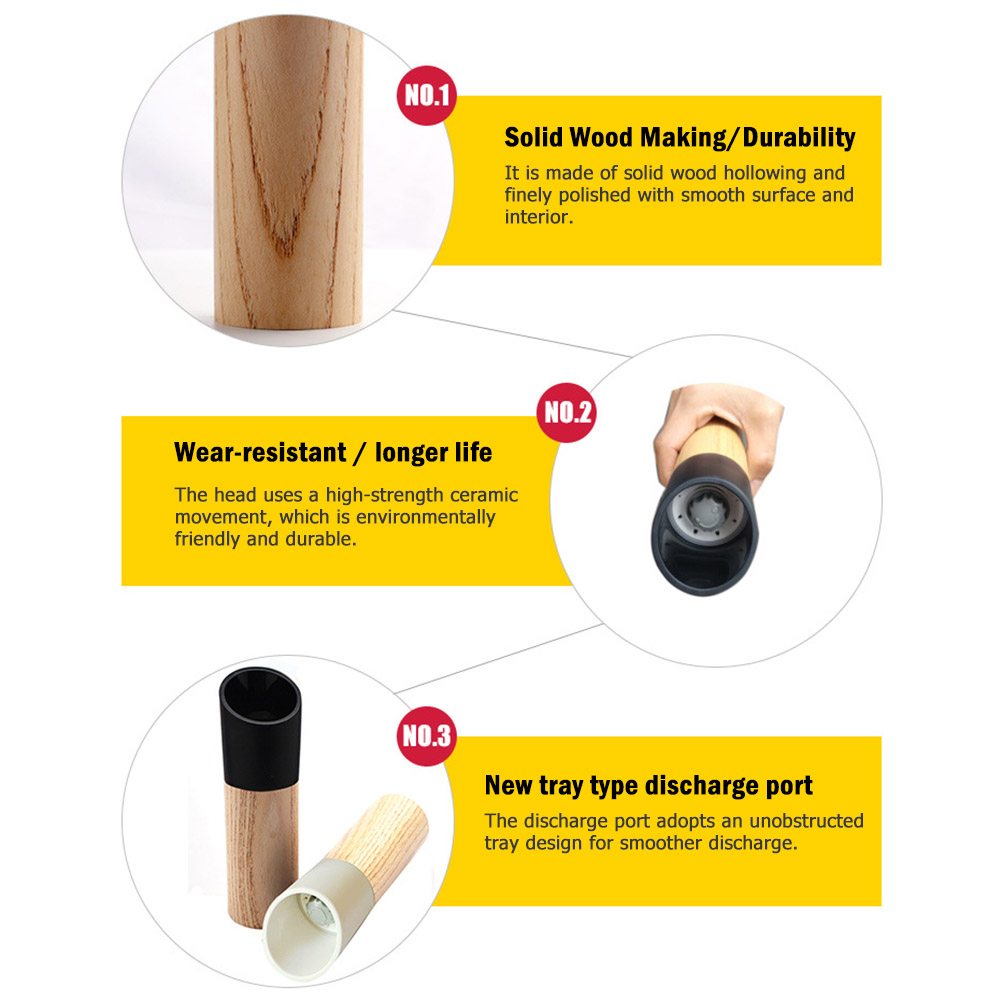 Salz- Und Pfeffermühle Aus Holz, Manuelle Mühle Mit Keramikmahlwerk, Küchenutensil Für Gewürze