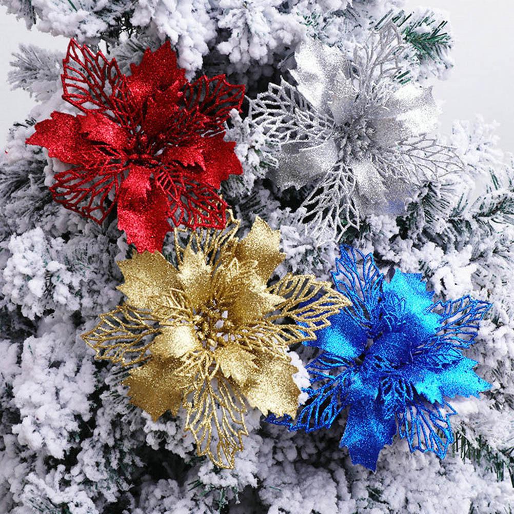 10 Weihnachtliche Dekozweige Mit Glitzernden, Ausgeschnittenen Blättern, Diy-gold, 11 Cm
