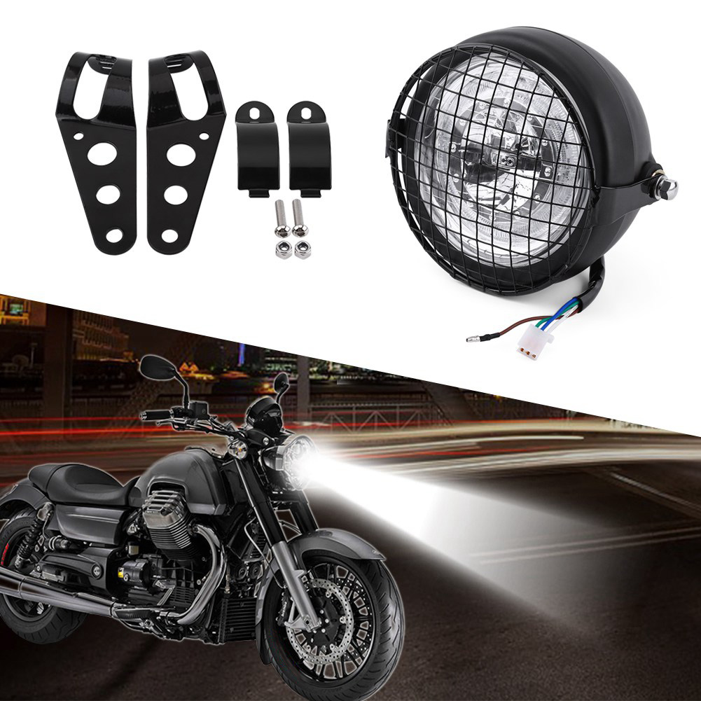 6,5-zoll-led-motorradscheinwerfer Mit Schutzgitter Und Seitlicher Halterung – Cafe Racer