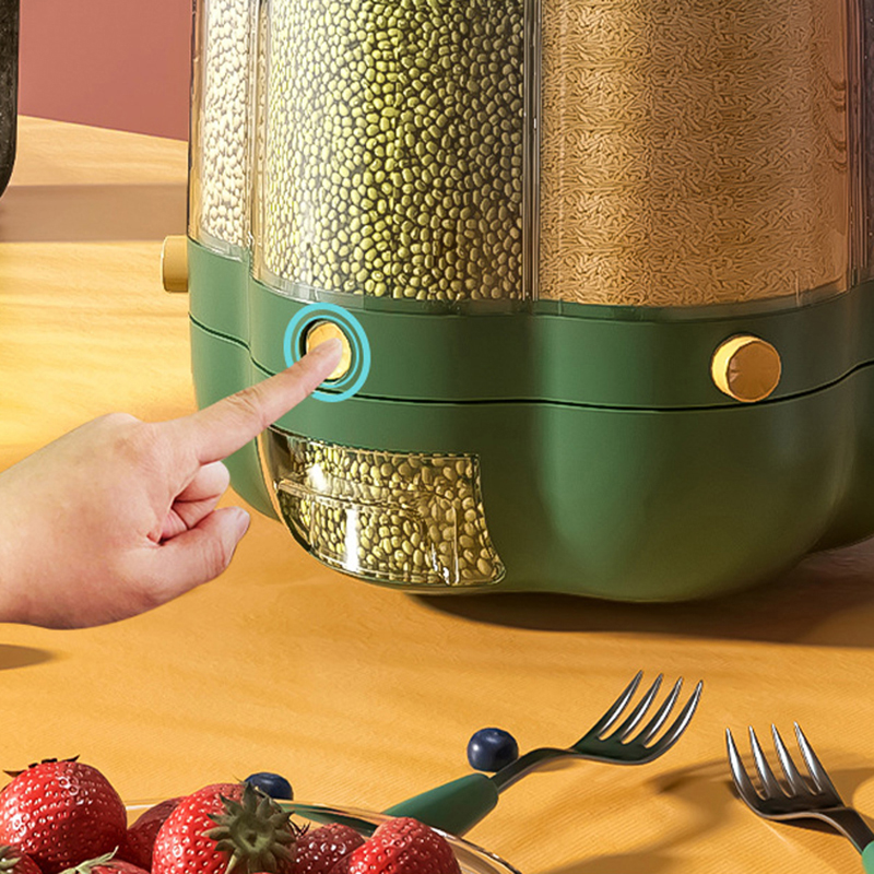 Drehbarer Vorratsbehälter Für Getreide Und Hülsenfrüchte, Unterteilte Lebensmittelaufbewahrungsbox, Großes Grünes Modell 6,5 Kg, Drehbarer Behälter Für Reis Und Getreide, Für Den Hausgebrauch.
