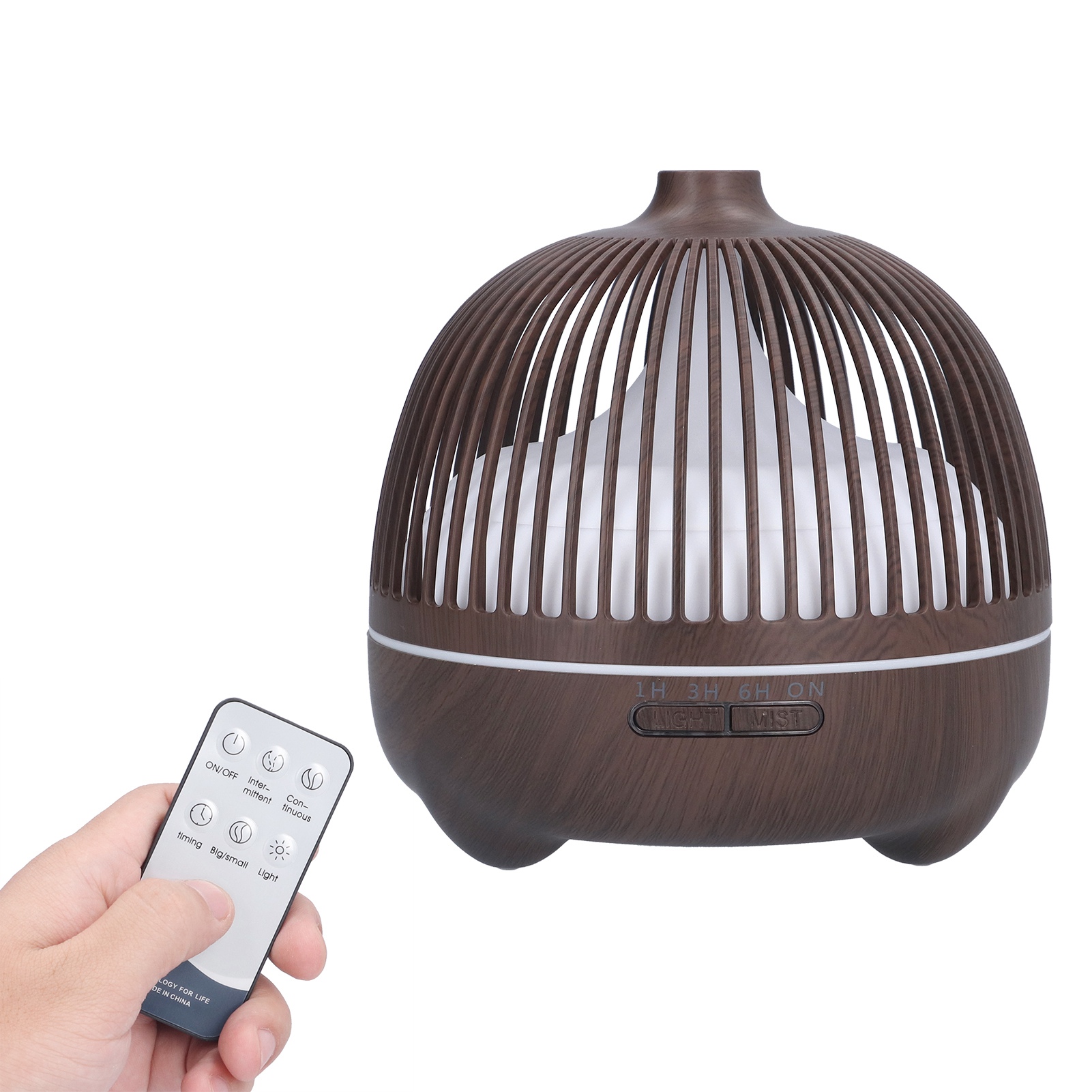 Ultraschall-diffusor Für Ätherische Öle Aus Holz, Durchbrochener Käfig, 7 Led-farben, Integrierte Fernbedienung, 100-240v Luftbefeuchter, Eu-stecker.