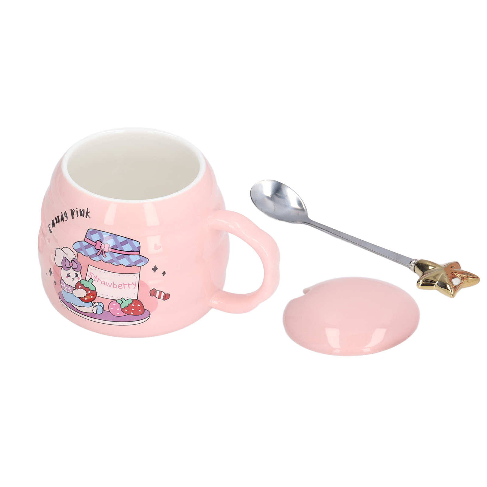 Keramik-kaffeebecher, Hübscher Bürobecher Mit Deckel Und Löffel, Erdbeermotiv, Geschenk
