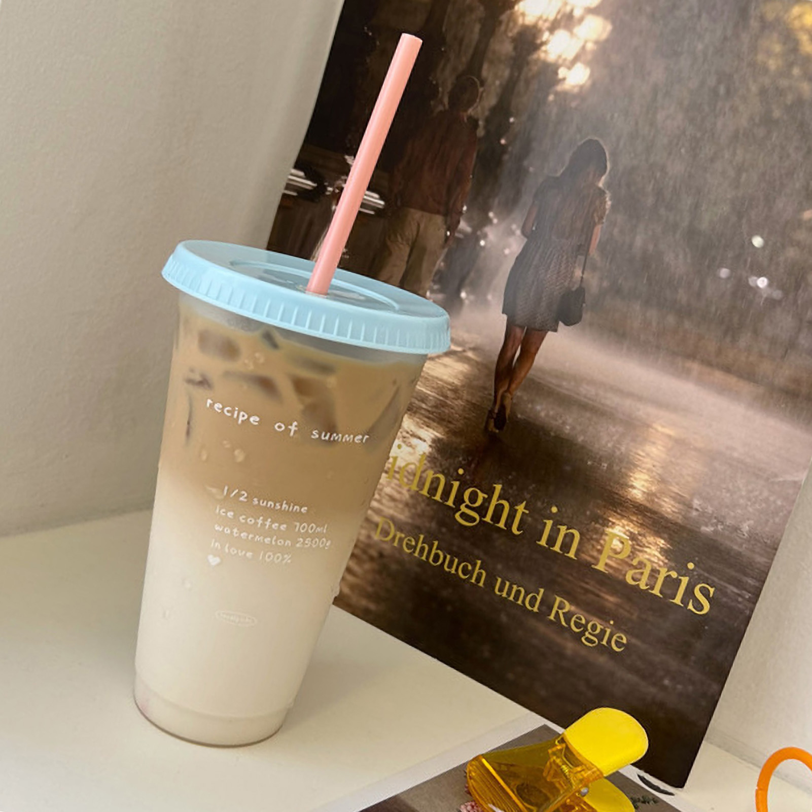Trendiger Sommer-kaffeebecher, Großes Fassungsvermögen, Pastellfarbenes Kunststoff-set, Inklusive Strohhalm, Wiederverwendbares Trinkglas Für Mädchen, Sommerrezepte