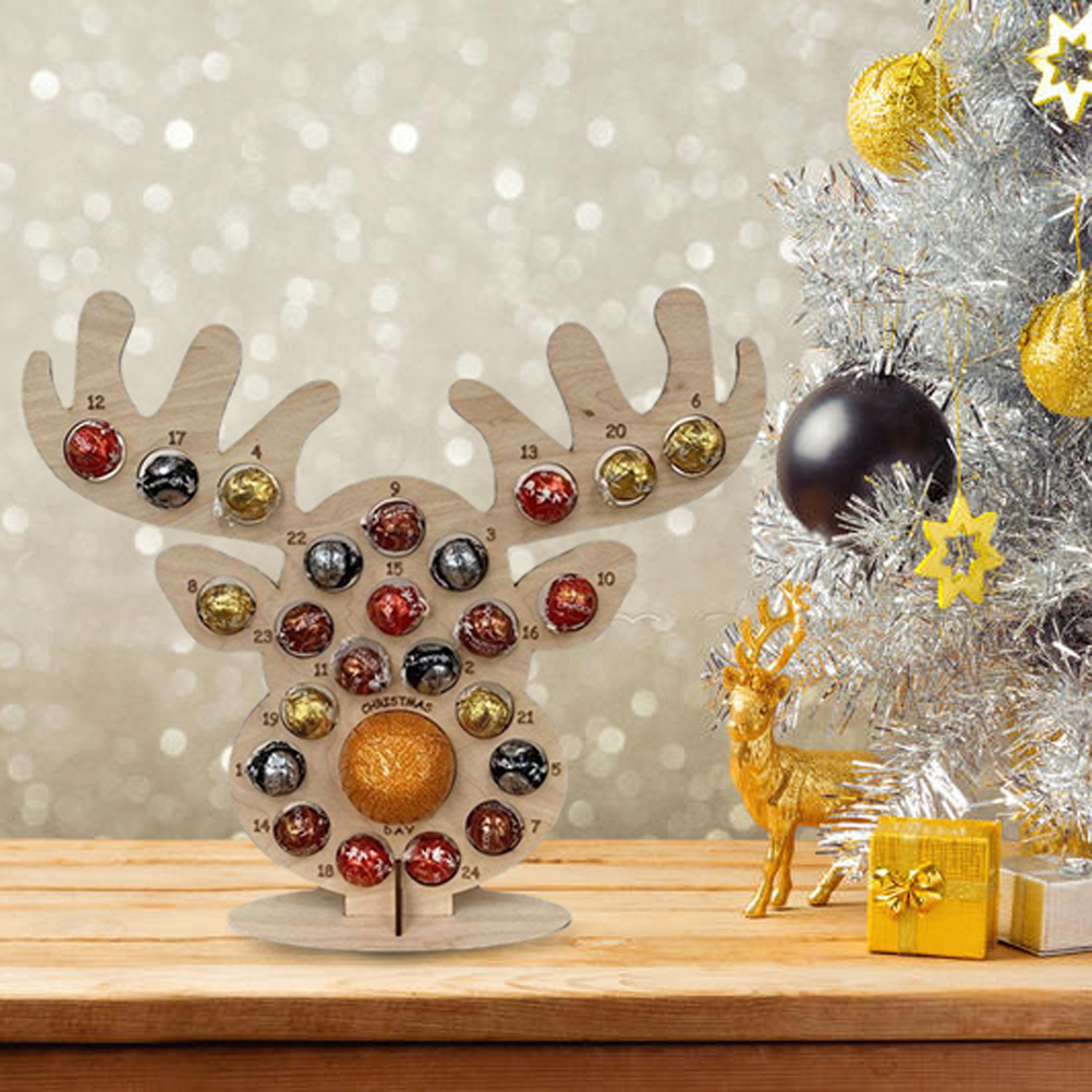 Adventskalender Mit Rentierkopf-motiv, Präsentationsständer Mit 24 Fächern Für Pralinen Und Süßigkeiten, Aufbewahrungsständer (1 Stück).