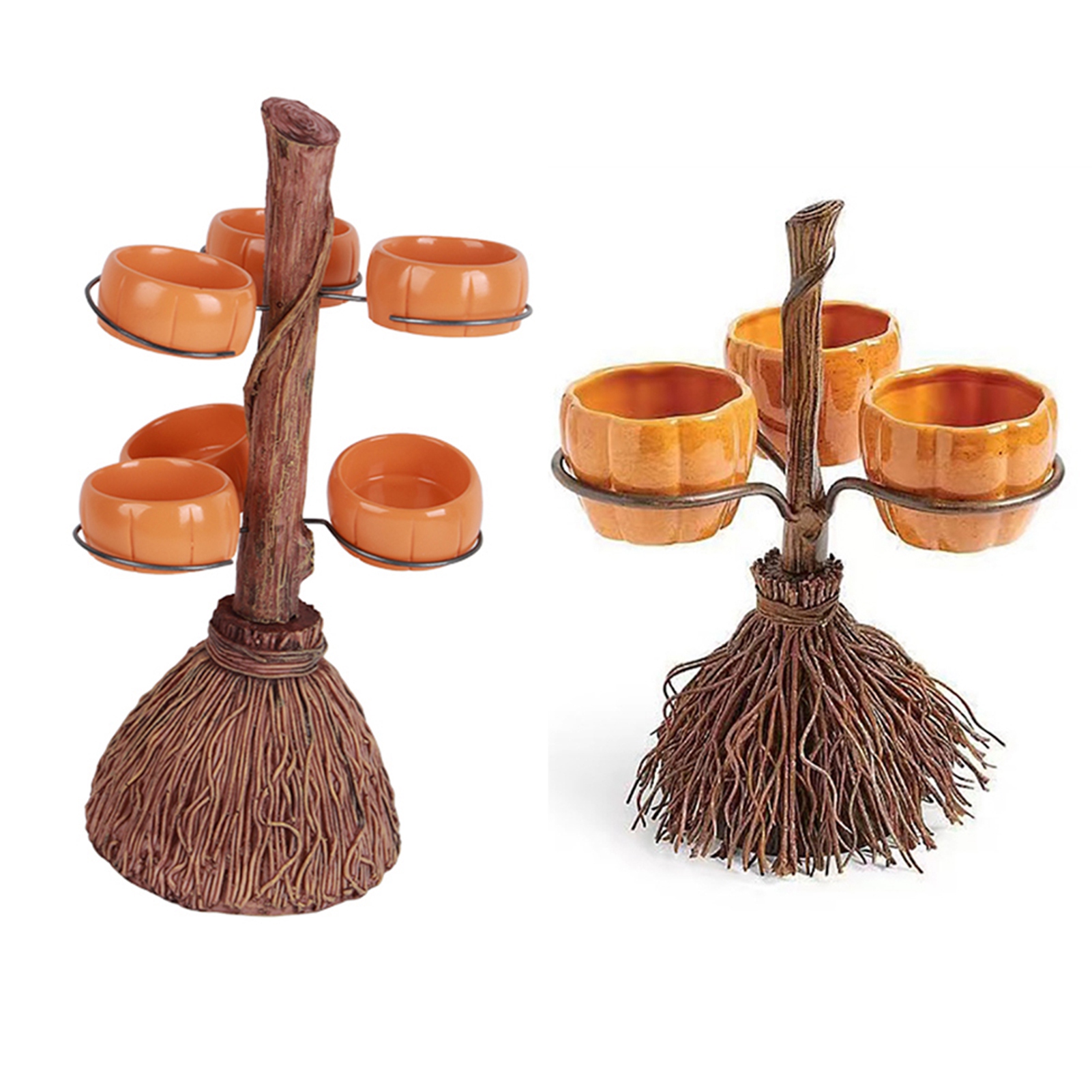 Halloween-kürbis-harzschale Auf Einem Besenstiel Für Vorspeisen, Salate, Obst, Dekoration Und Partyzubehör.
