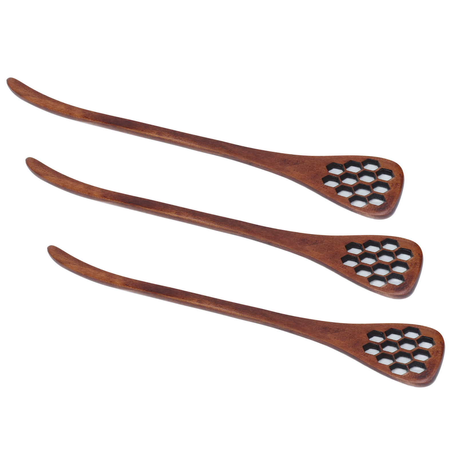 Set Aus 3 Honiglöffeln Aus Geschnitztem, Wabenförmig Gemustertem Holz, Lackiert