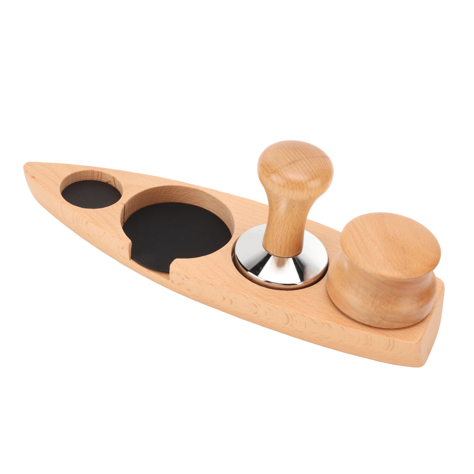 Set Aus Buchenholz Für Kaffeezubehör: Breite Basis, Kompatibel Mit 58 Mm, 58 Mm Tamper Und 58 Mm Leveler.