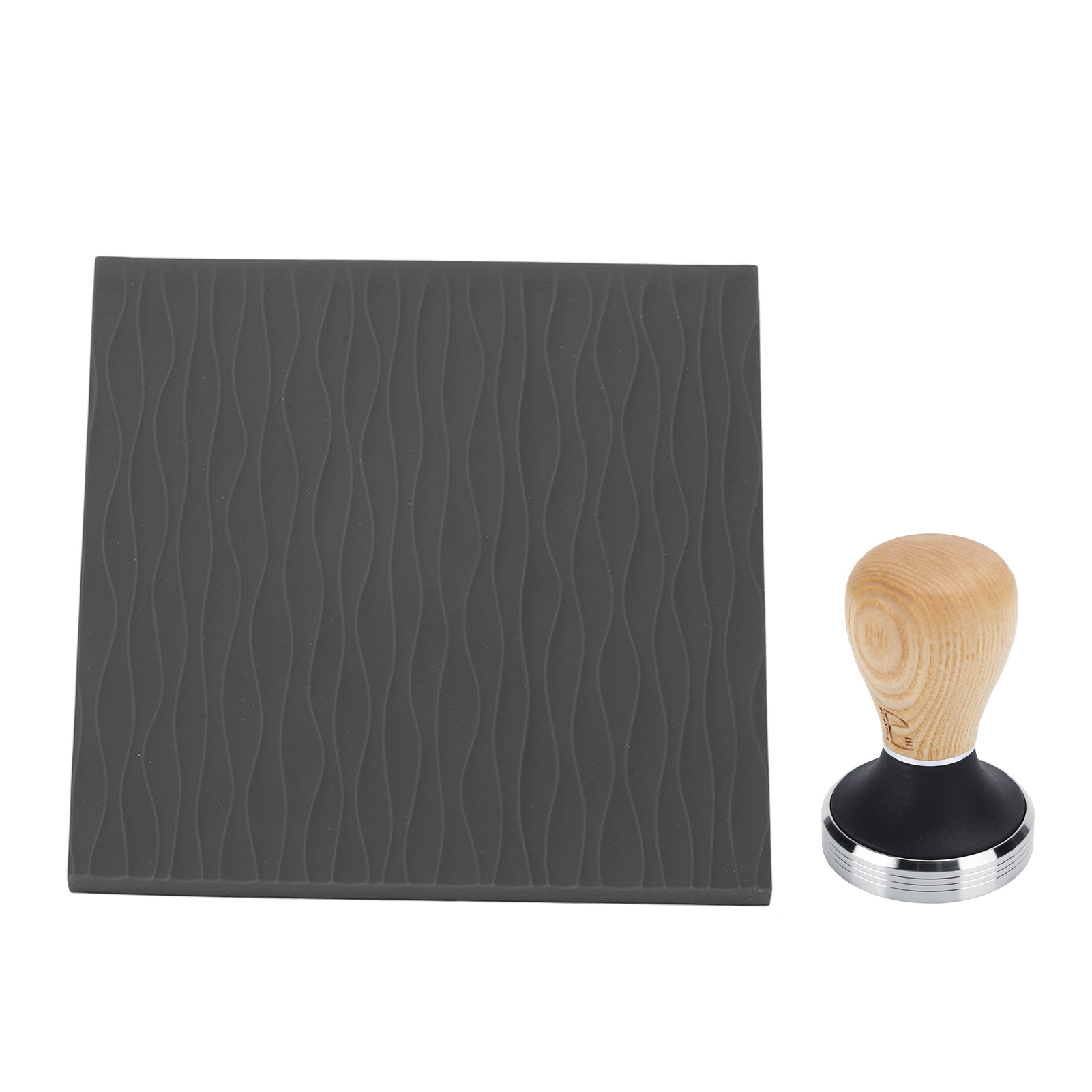 Set Mit 7 Kaffeezubehörteilen: 58-mm-tamper Aus Buchenholz, Schwarze Pressmatte Und Griff