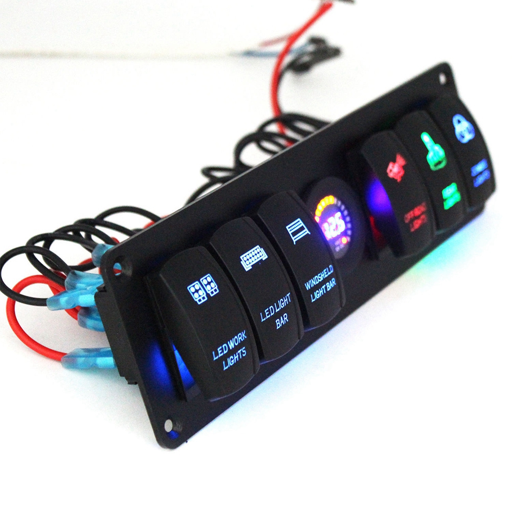 6-stufiges Led-wippschalterfeld Mit Voltmeter Für Wohnmobil, Auto, Boot