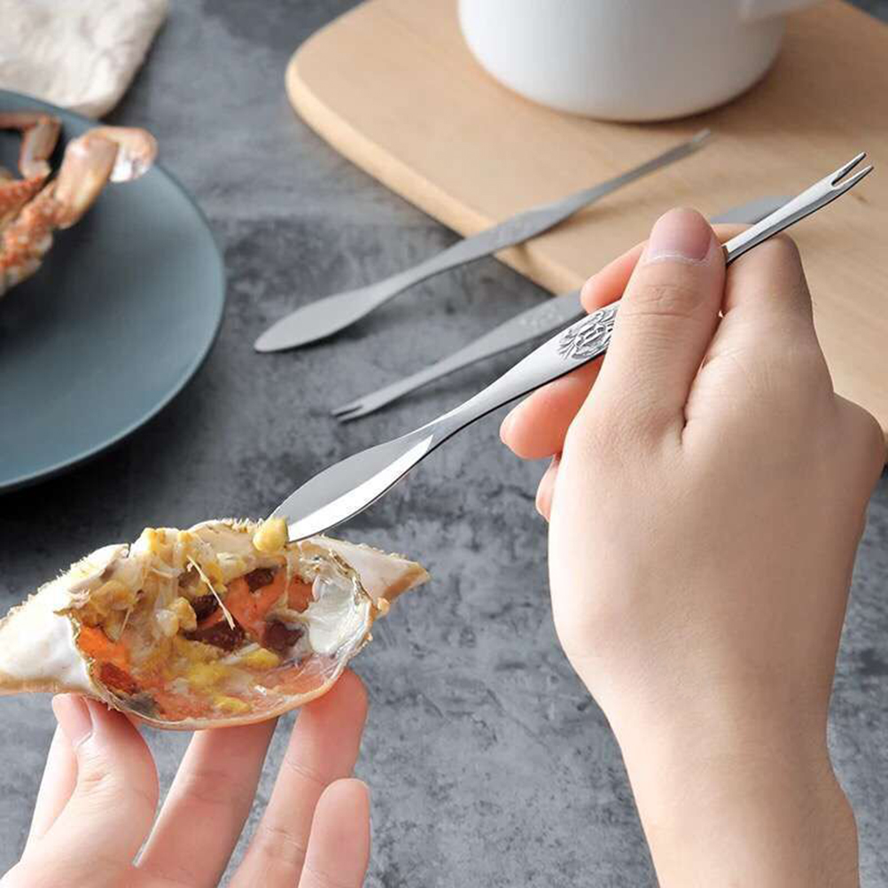 Meeresfrüchtelöffel Aus Edelstahl – Krabbengabel, Schalentierlöffel, Krabbennadel, Mehrzweckwerkzeug Für Krabbenfleisch